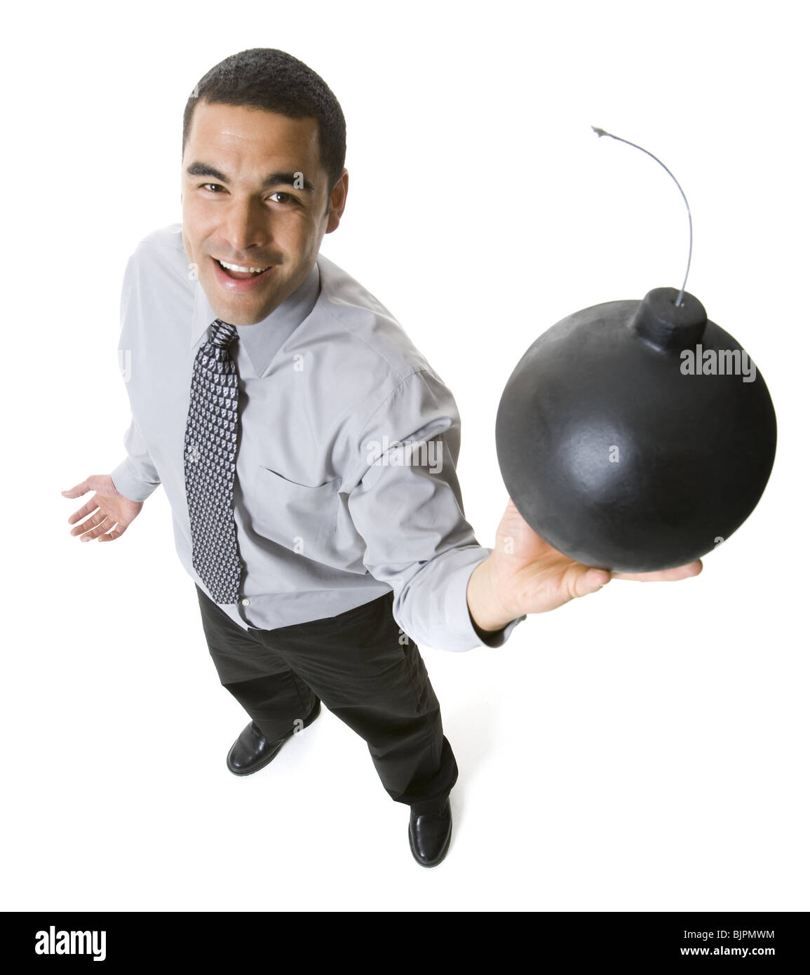 Uomo con una palla di cannone Foto Stock