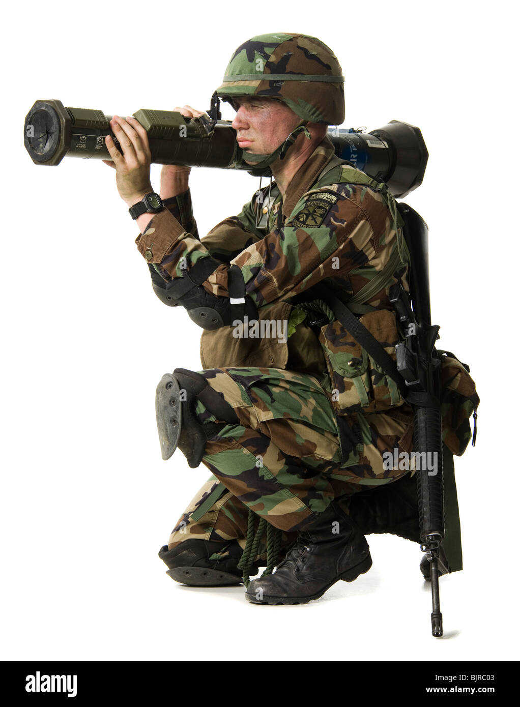 Soldato arma di puntamento Foto Stock