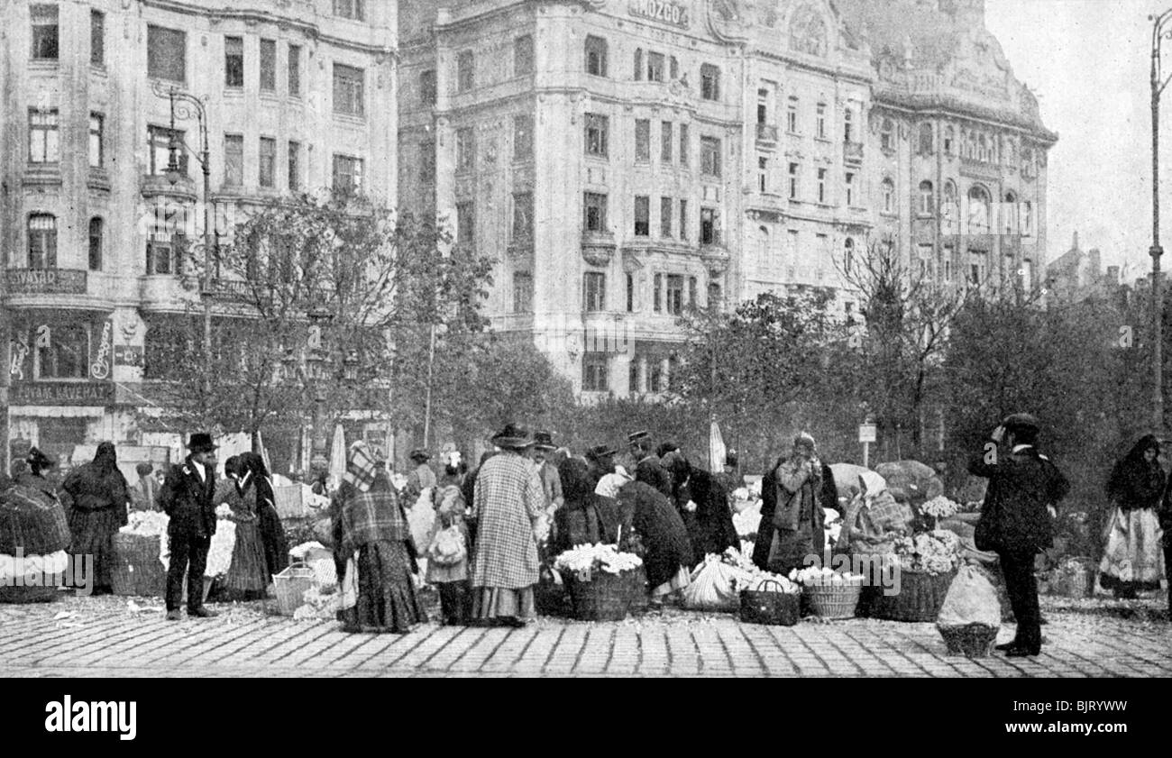 Grande mercato dei fiori, Budapest, Ungheria 1922.Artista: AW Cutler Foto Stock