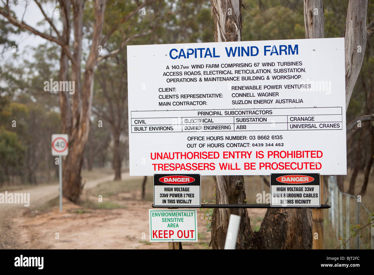 Un parco eolico vicino a Bungendore nel Nuovo Galles del Sud, Australia. Foto Stock