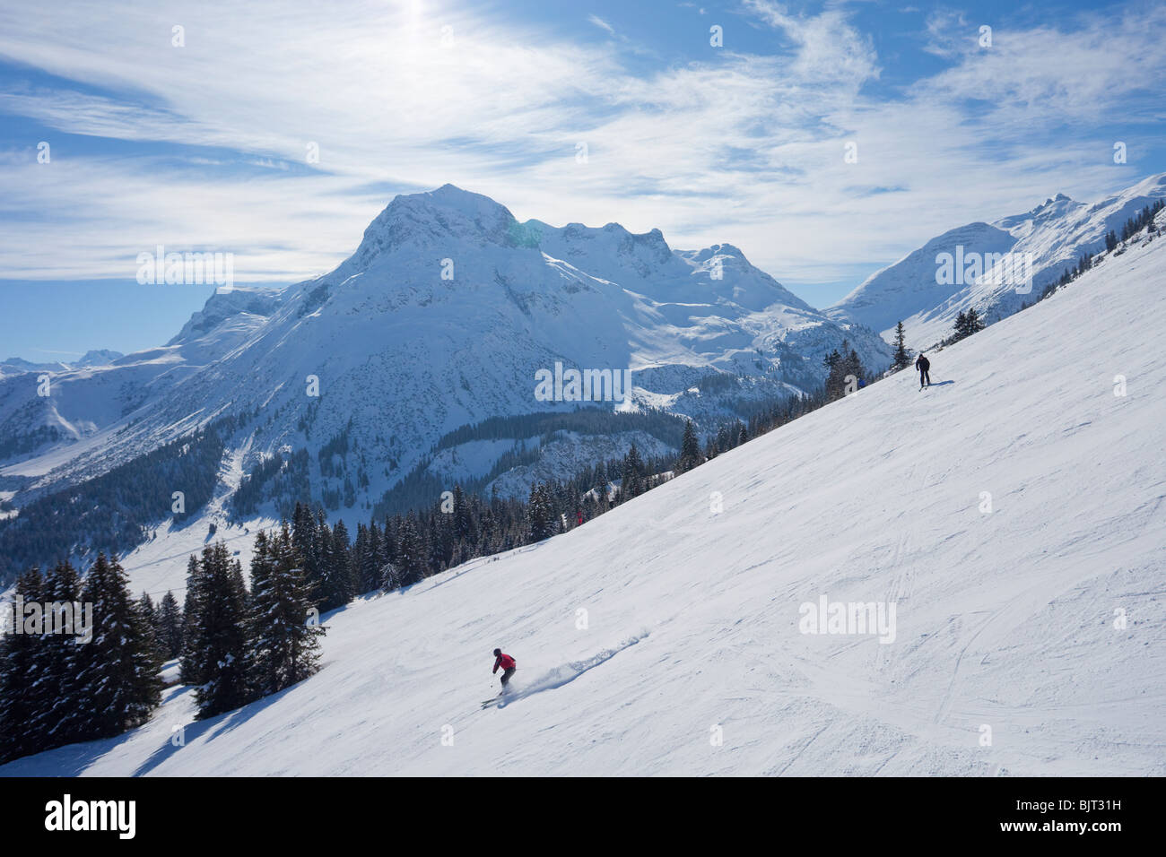 Sci alpino a Lech, neve invernale, Alpi austriache Austria Europa Foto Stock
