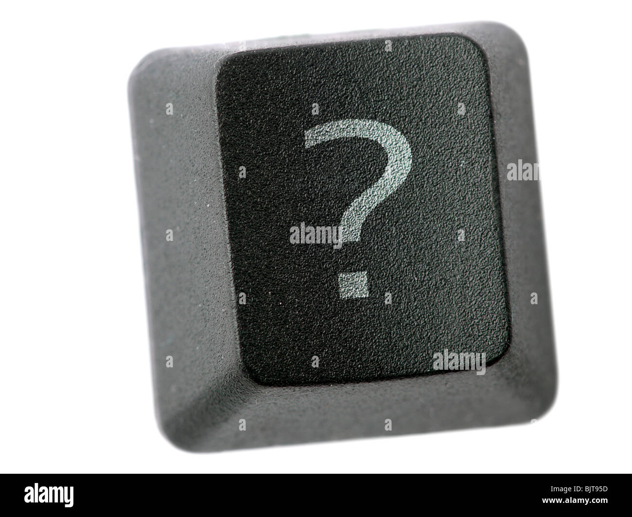 Tastiera nera tasto con il punto interrogativo lettera isolata su bianco Foto Stock