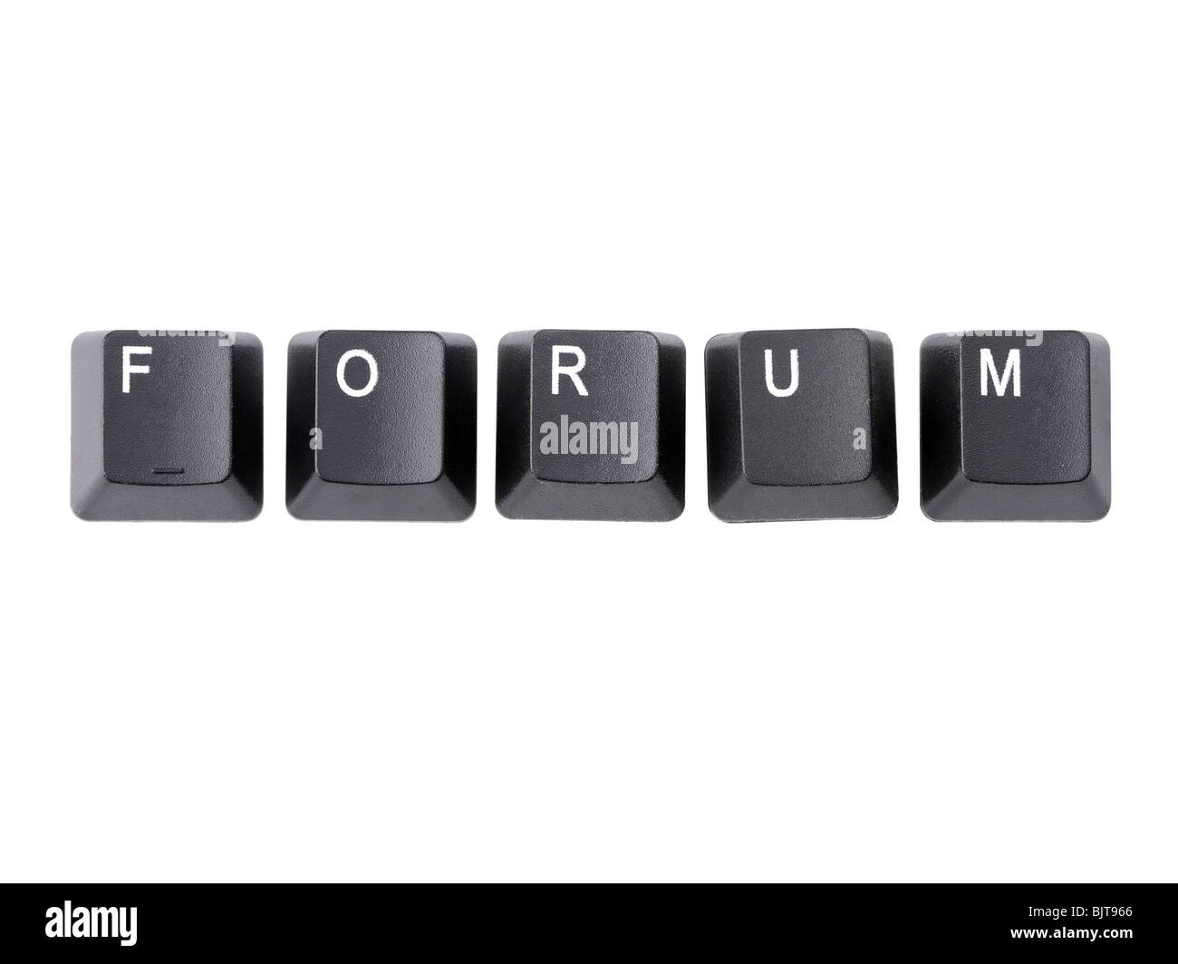 Tastiera nera tasti formanti FORUM parola su sfondo bianco Foto Stock