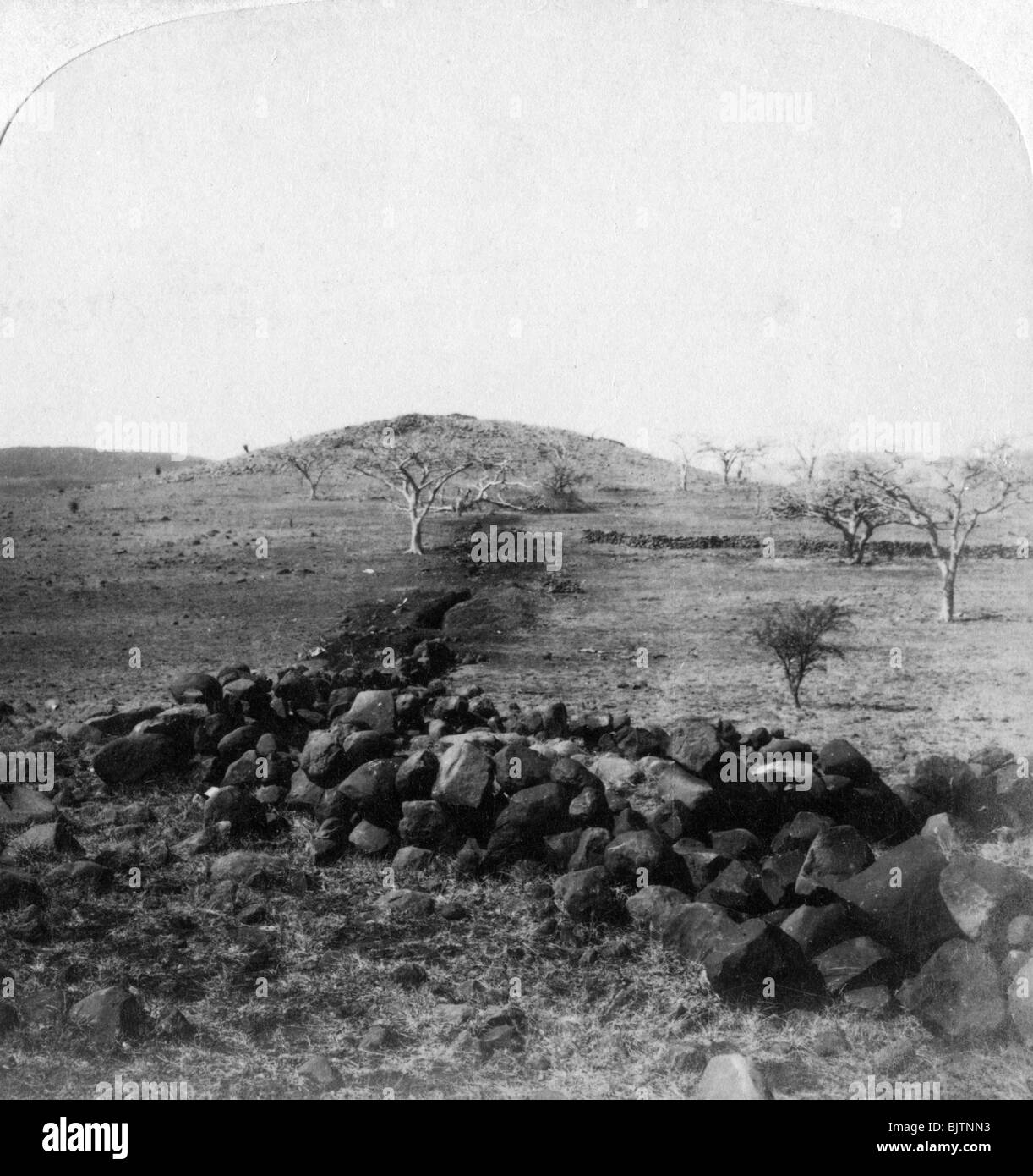 Boer trincee e cresta di Hart's Hill, scena della brigata irlandese la famosa carica, Colenso, 1901. Artista: Underwood & Underwood Foto Stock