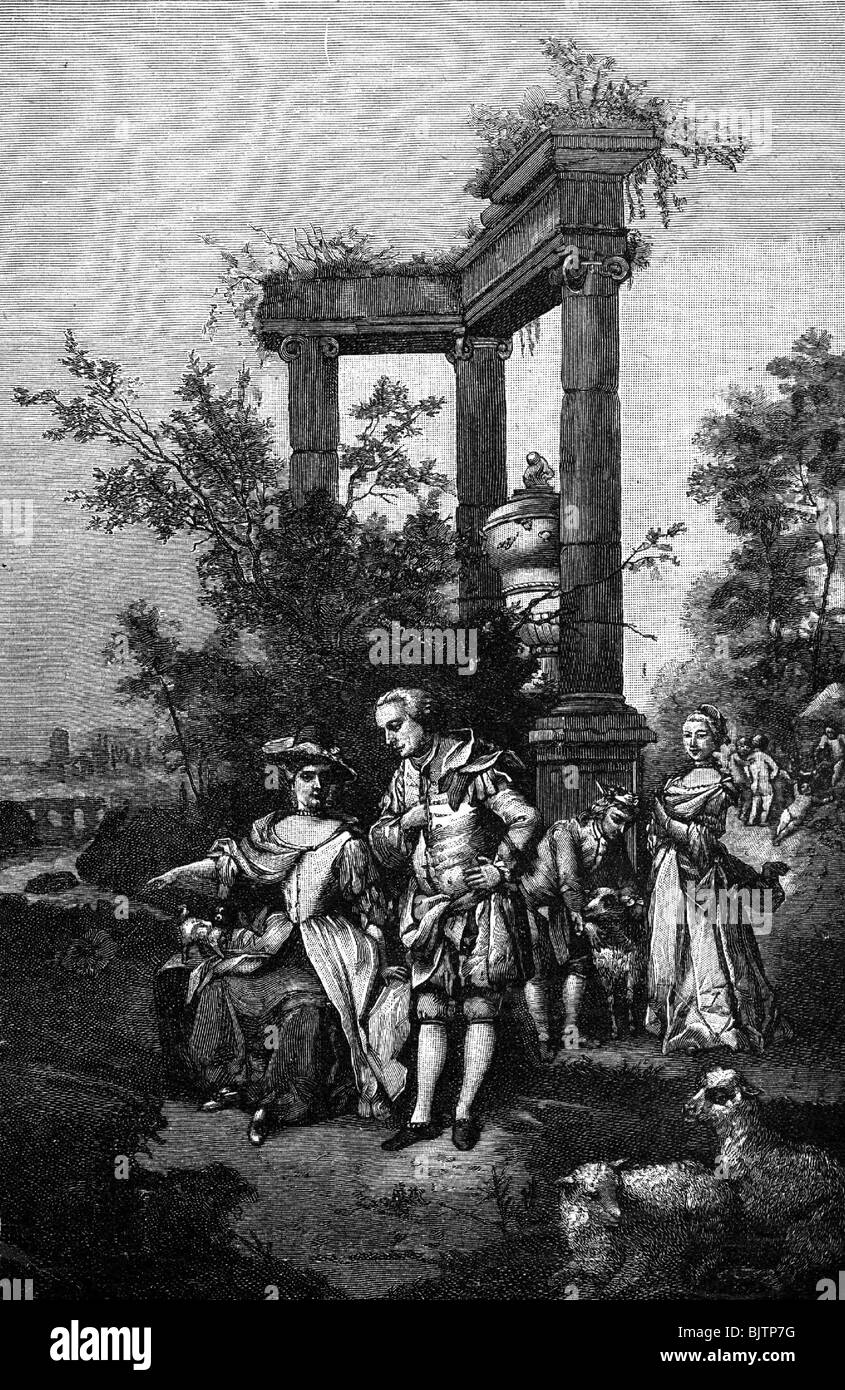 Goethe, Johann Wolfgang von, 28.8.1749 - 22.3.1832, poeta tedesco, fotografia di gruppo, famiglia di Goethe, incisione del legno dopo Johann Konrad Seekatz (1719 - 1768), , Foto Stock