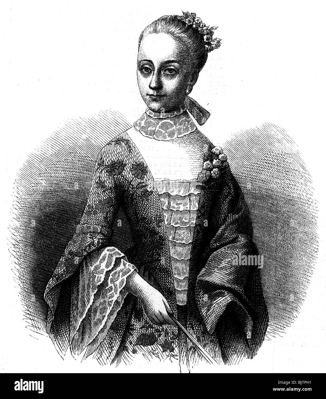 Goethe, Johann Wolfgang von, 28.8.1749 - 22.3.1832, poeta tedesco, Charitas Meixner, il suo amore precoce, a mezza lunghezza, incisione del legno dopo la pittura ad olio, Foto Stock