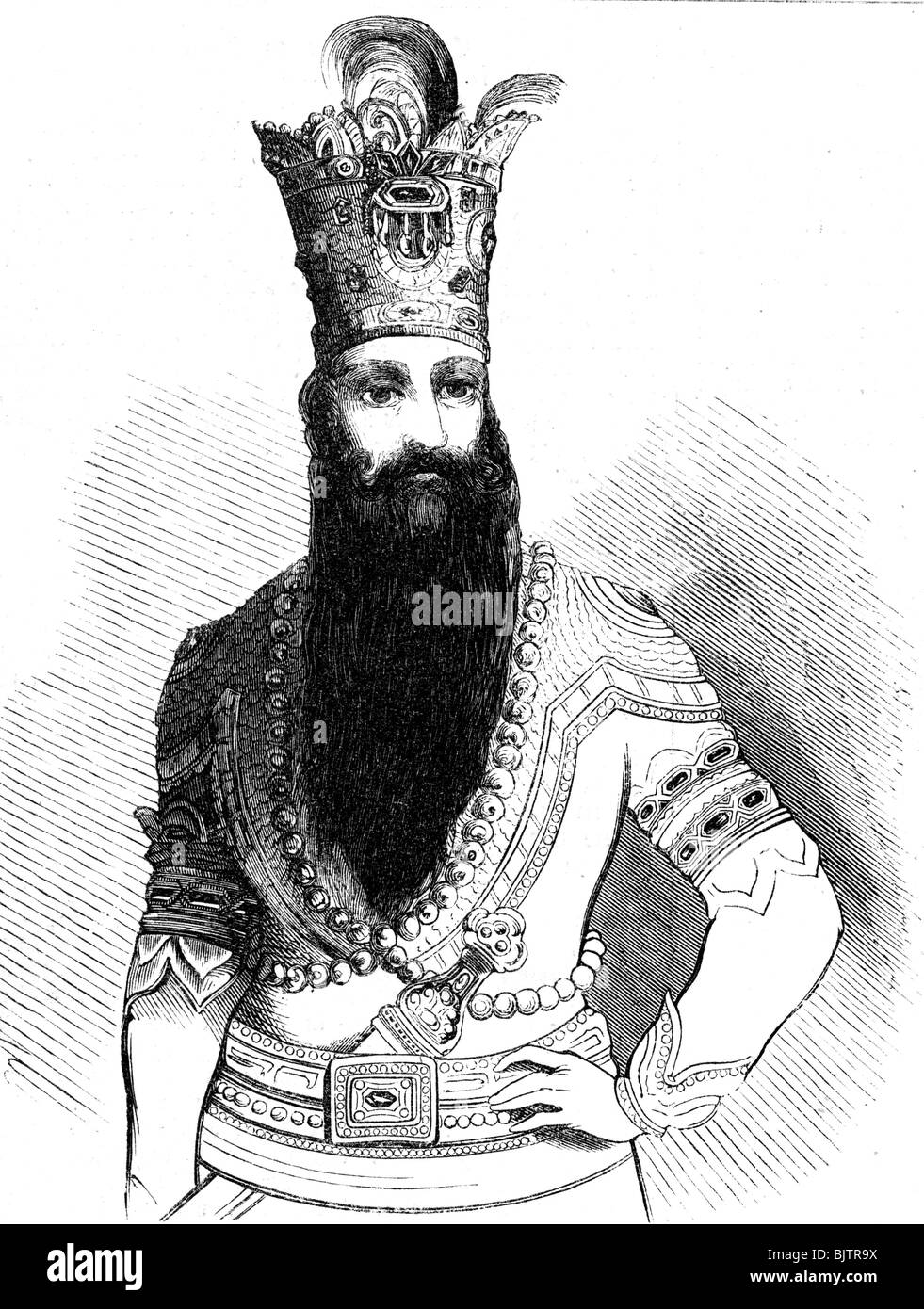 Naser al-Din, 16.7.1831 - 1.5.1896, Shah of Persia 17.9.1848 - 1.5.1896, mezza lunghezza, incisione su legno, 19th secolo, , Foto Stock
