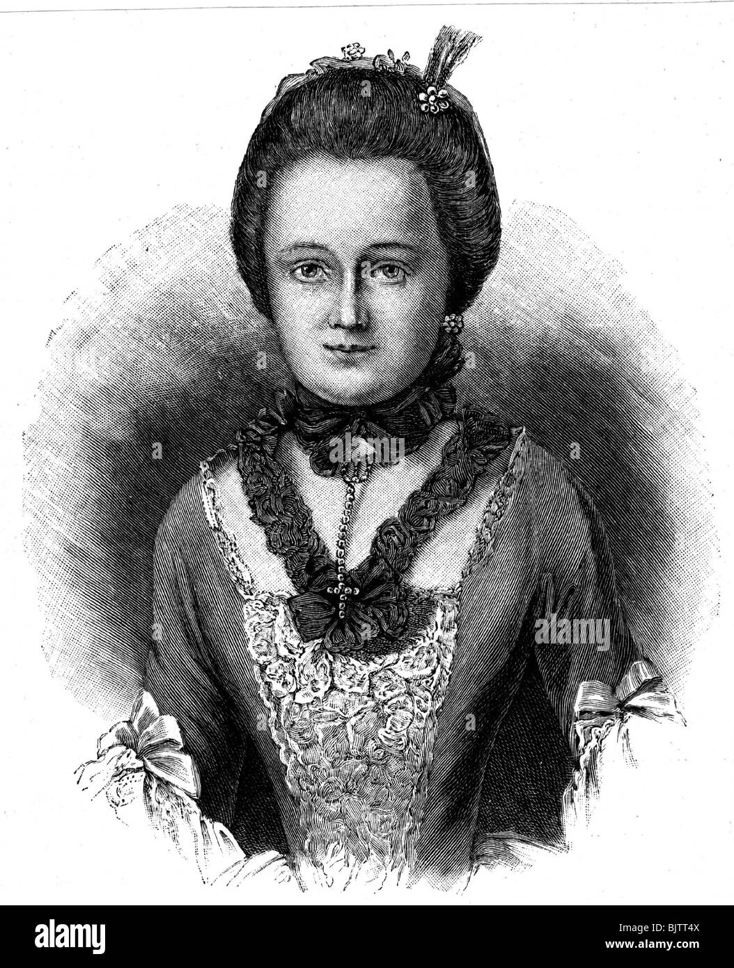 Goethe, Johann Wolfgang von 28.8.1749 - 22.3.1832, poeta tedesco, autore/scrittore, il suo primo amore Anna Katherina Schoentopf chiamato Kaethchen (1746-1810), ritratto, incisione in legno, Foto Stock