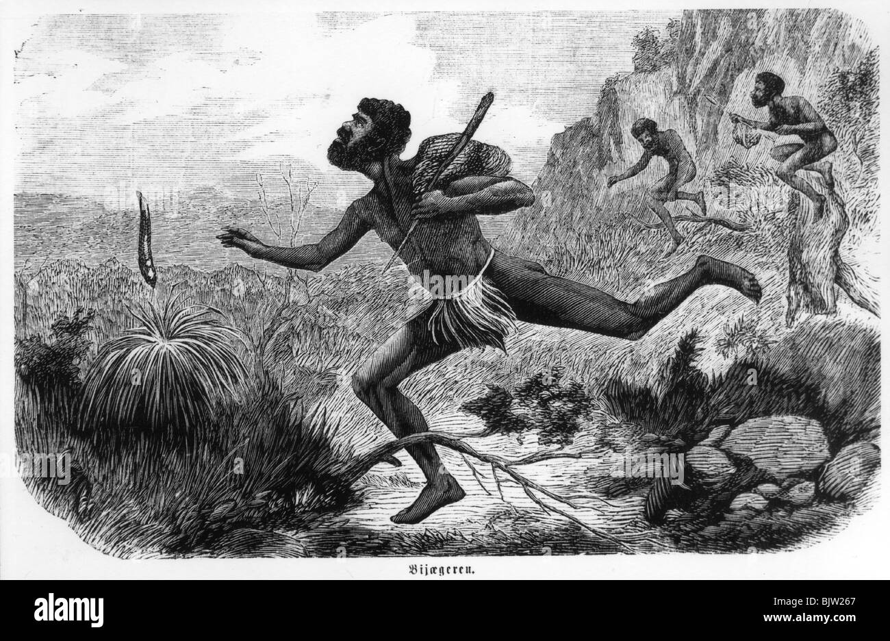 Geografia / viaggio, Australia, persone, aborigeni, aborigeni durante la caccia, incisione del legno, circa 1870, Foto Stock