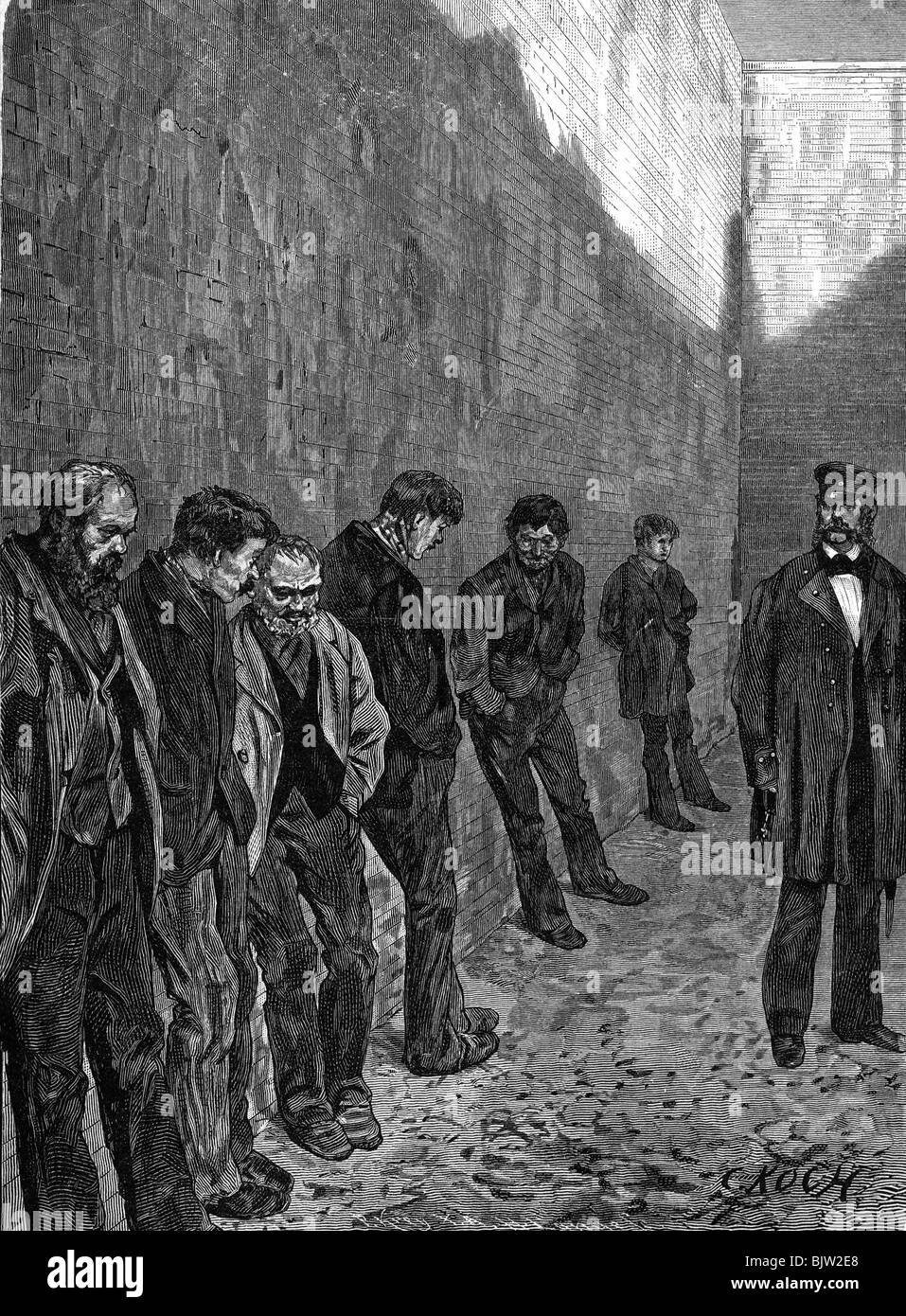 Giustizia, sistema penitenziario, prigione, prigionieri durante la pausa nel cortile, dopo il disegno di Carl Koch, incisione del legno, 1882, Foto Stock