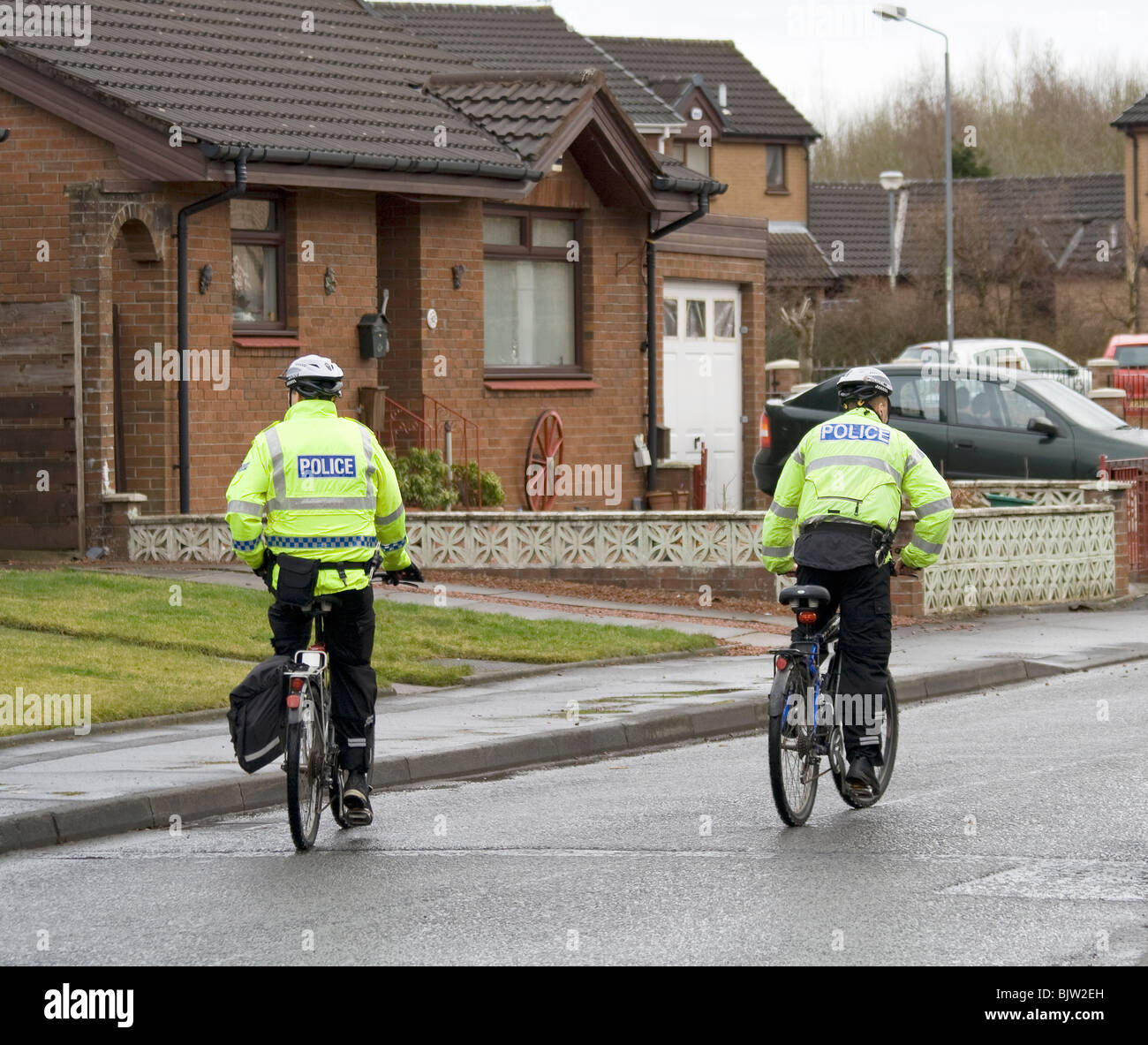 Pattuglia di polizia. Poliziotti di biciclette Foto Stock