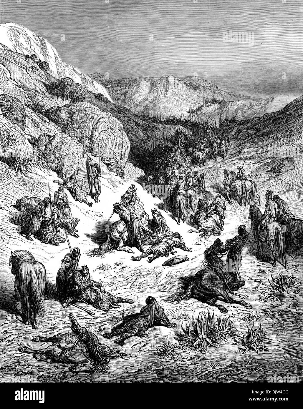 Medioevo, crociate, terza crociata 1189 - 1192, l'esercito tedesco in si restringe del Toro, 1190, incisione su legno da Pannemmaker dopo il disegno di Gustav Dore, "Histoire des Croisades' da Joseph Francois Michaud, 1875, artista del diritto d'autore non deve essere cancellata Foto Stock