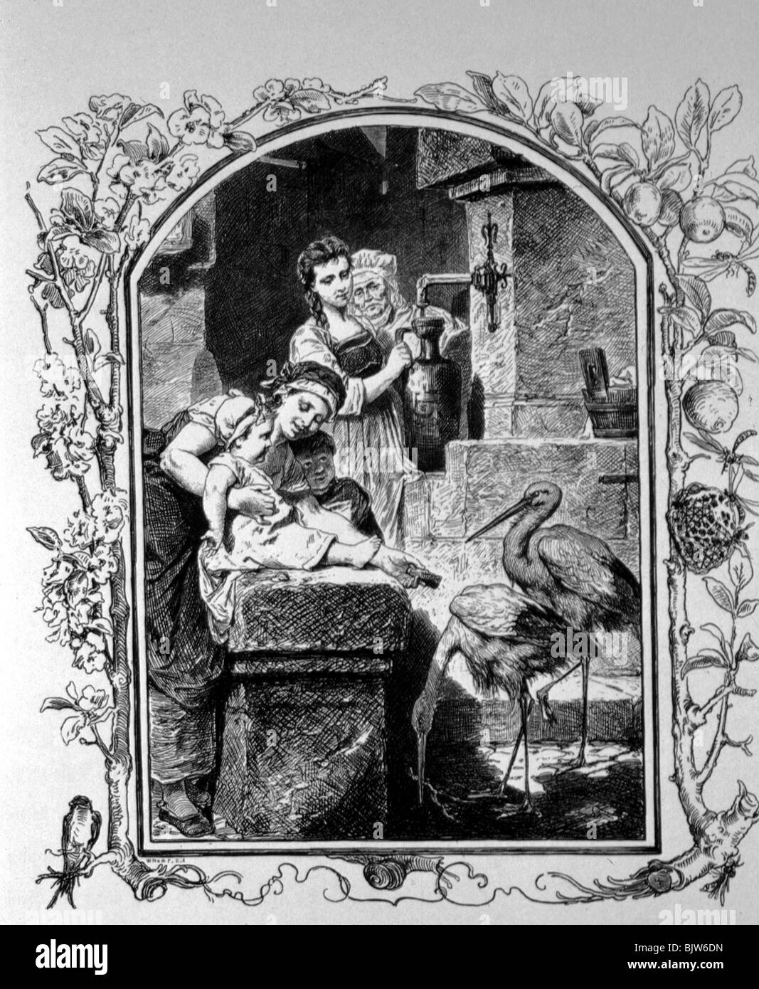 Letteratura, 'Faust i', 17th scena 'al pozzo', Gretchen e Lieschen al pozzo, incisione in legno di W. Hecht, circa 1870, Foto Stock