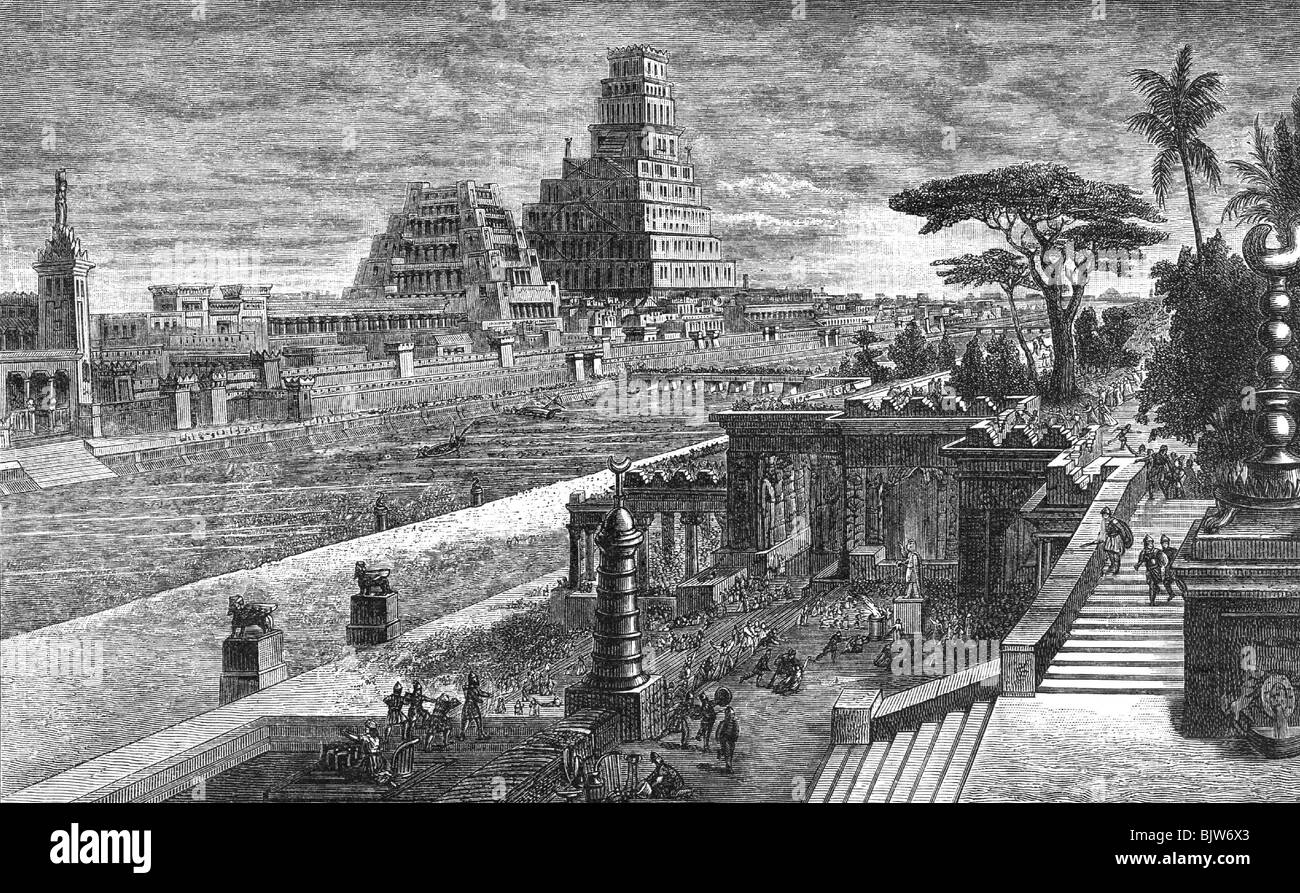 Mondo antico, Babilonia, vista città, ricostruzione, incisione del legno, 1893, Foto Stock