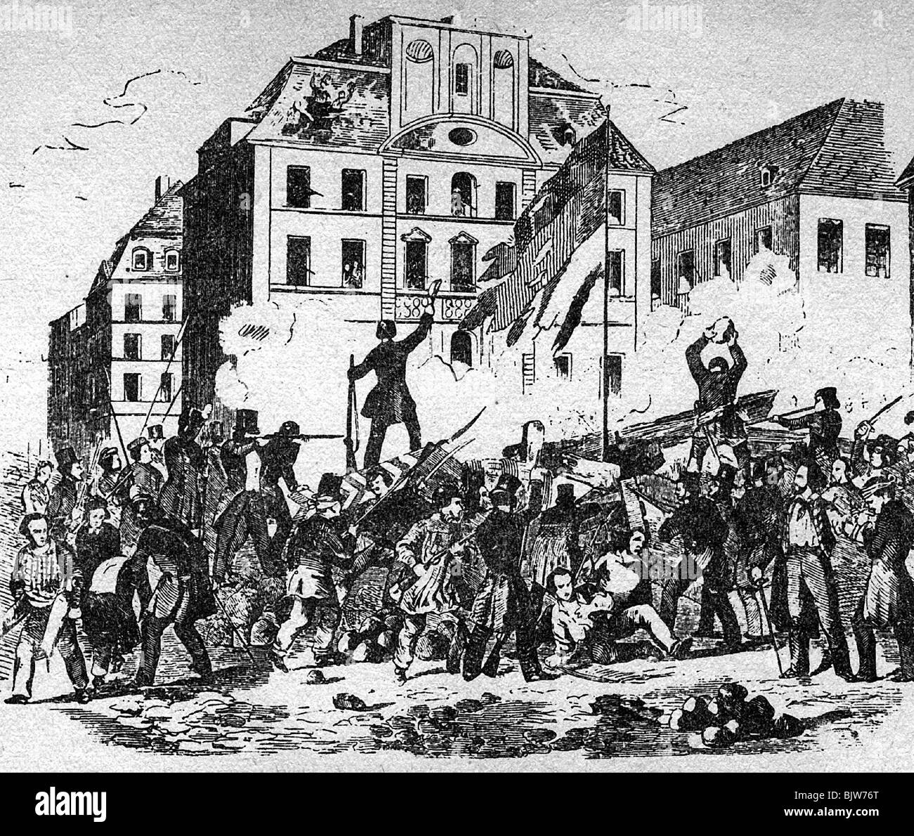 Rivoluzione 1848 - 1849, Germania, Berlino, barricata al municipio di Colonia, disegno, 18.3.1848, 1840s, 19th secolo, storico, storico, lotta, lotte, Street fighting, bandiera, bandiere, Prussia, politica, Foto Stock