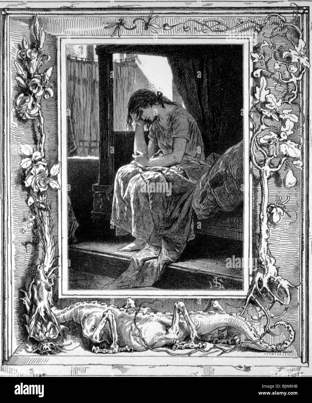 Letteratura, 'Faust i', scena 18th 'ward', scena con Gretchen, legno di W. Hecht, circa 1870, Foto Stock
