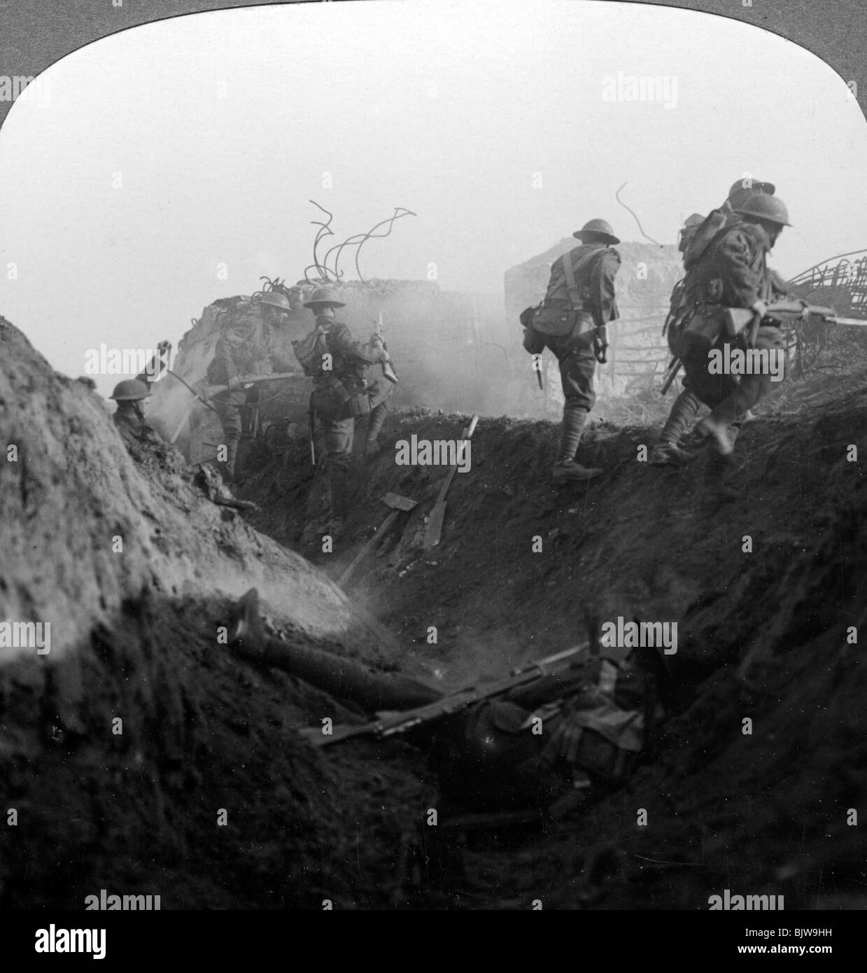 Una guerra di trincea sulla linea Hindenburg, Bellicourt, Francia, guerra mondiale I, 1917-1918.Artista: realistico Viaggi Editori Foto Stock