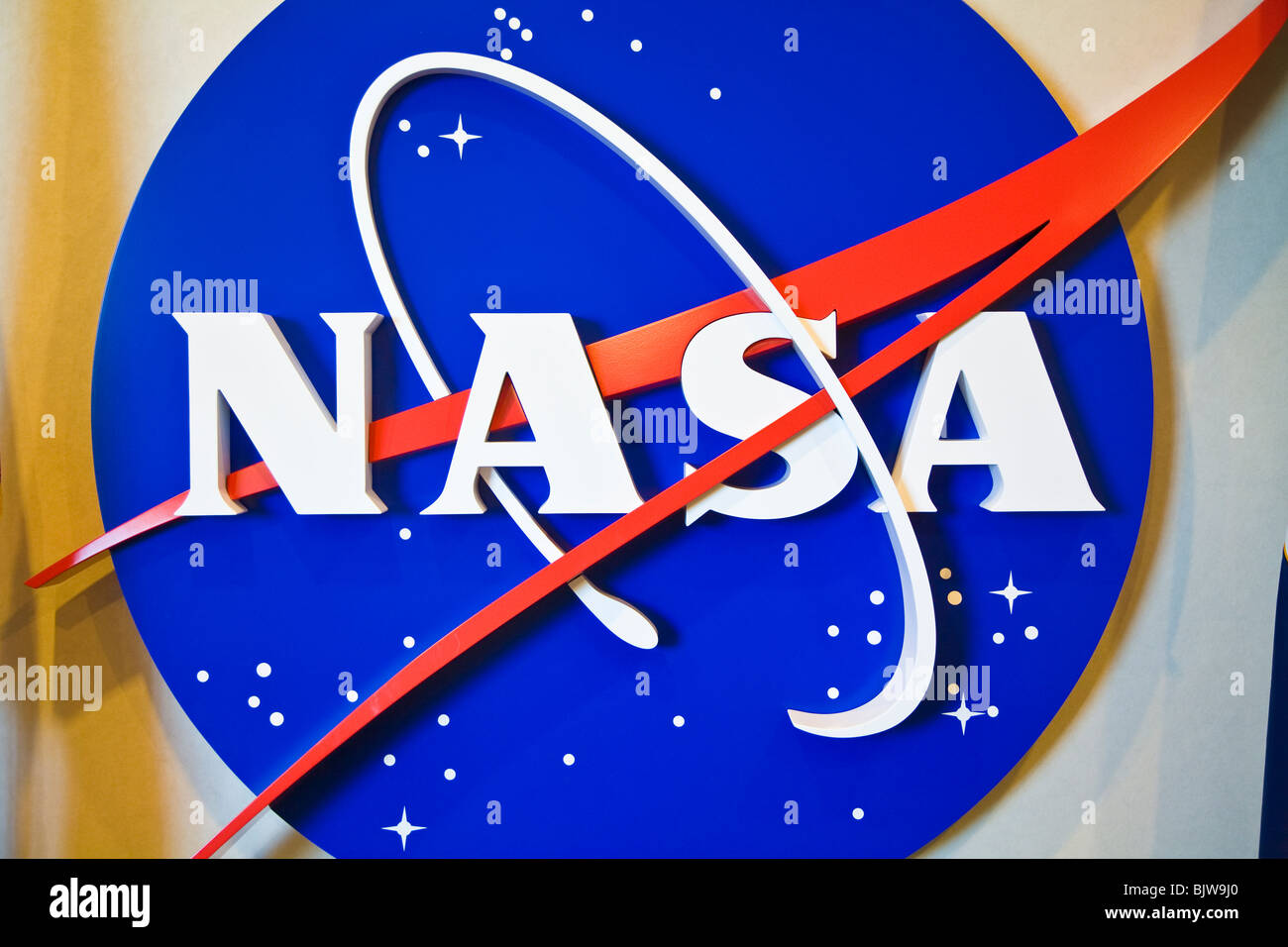 Segno della NASA al Kennedy Space Center Visitor Complex in Florida Foto Stock