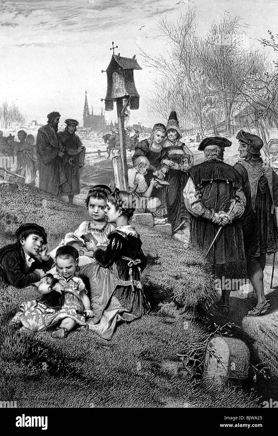 Letteratura, 'Faust i', scena 2nd, 'Fuori porta della città', Pasqua, incisione in legno di Alexander Liezen Mayer, circa 1870, Foto Stock