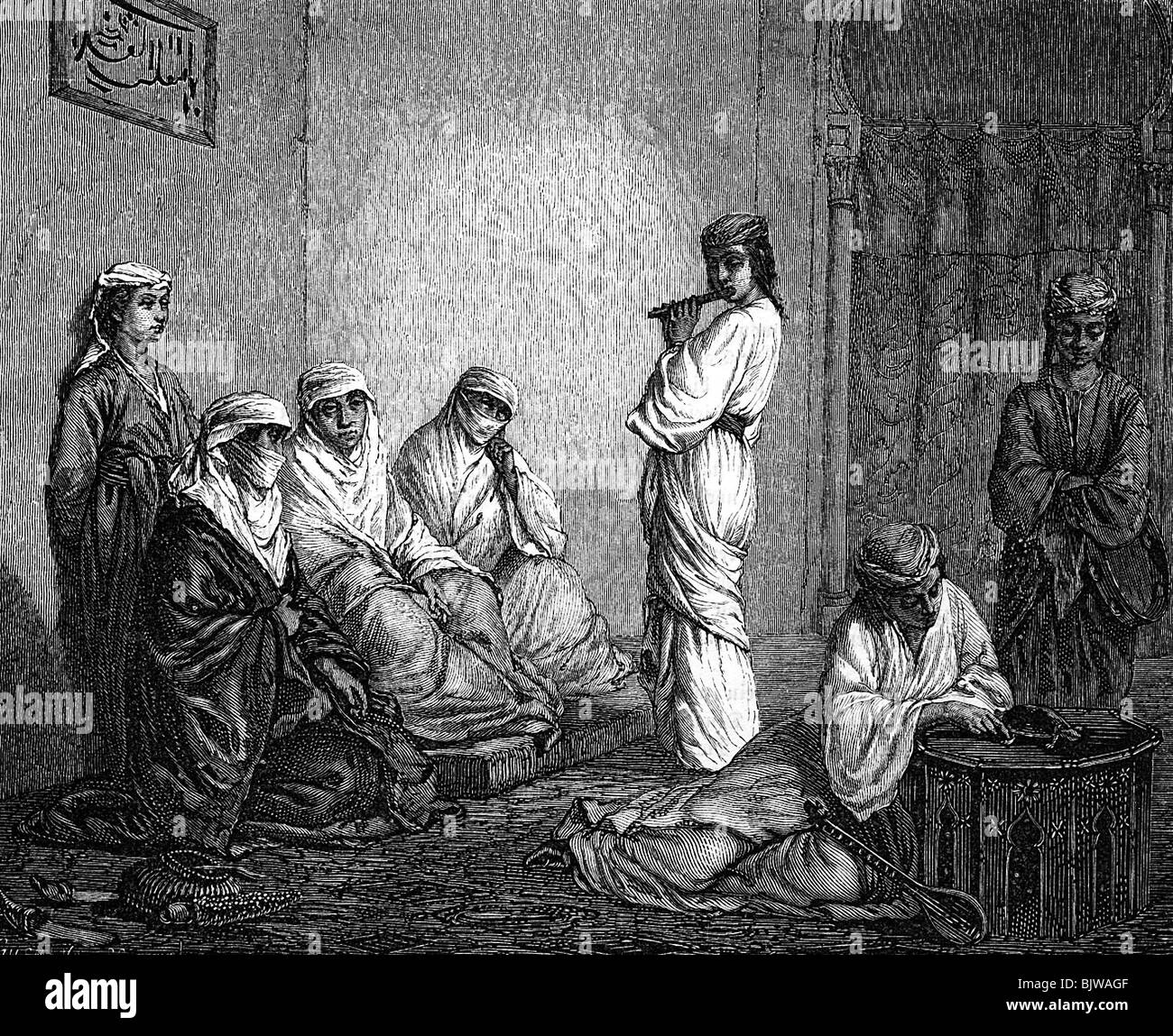 Persone, donne, harem a Istanbul, incisione del legno dopo il disegno, 1870, Foto Stock
