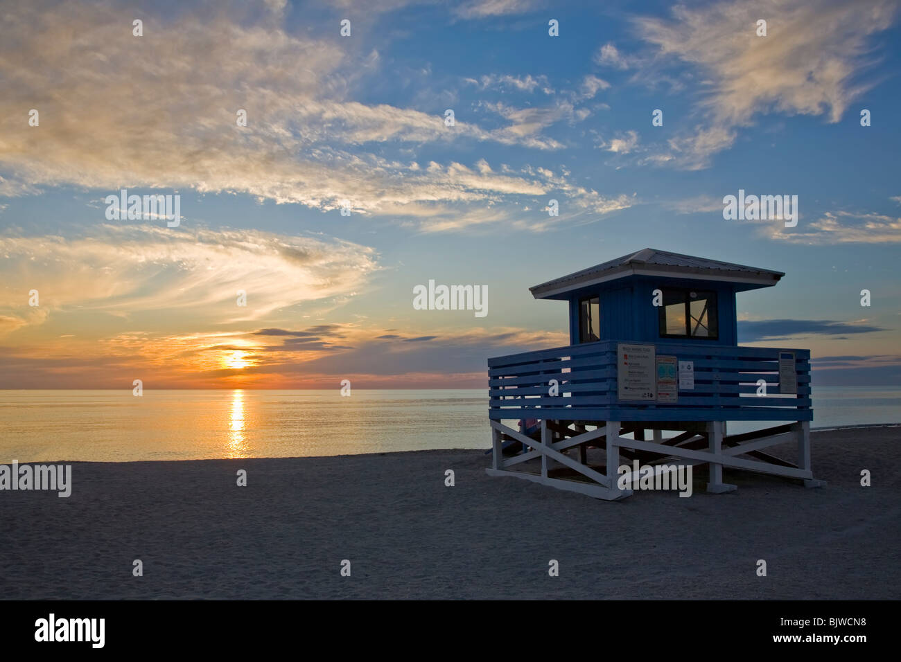 Tramonto sul Golfo del Messico da Venice Beach in Florida Venezia Foto Stock