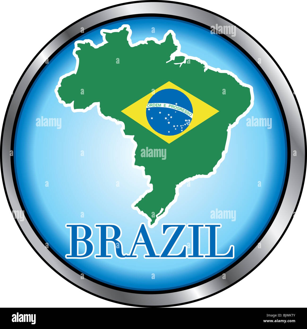 Illustrazione di vettore per il Brasile, tasto rotondo. Usato Didot font. Foto Stock