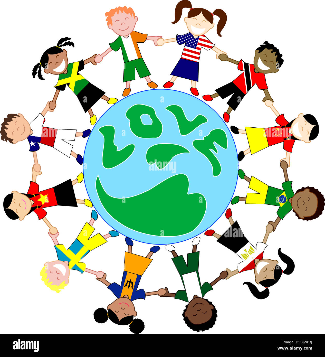 Vettore di bandiera per bambini camicie amore globo. I bambini amano Globe 3. Foto Stock