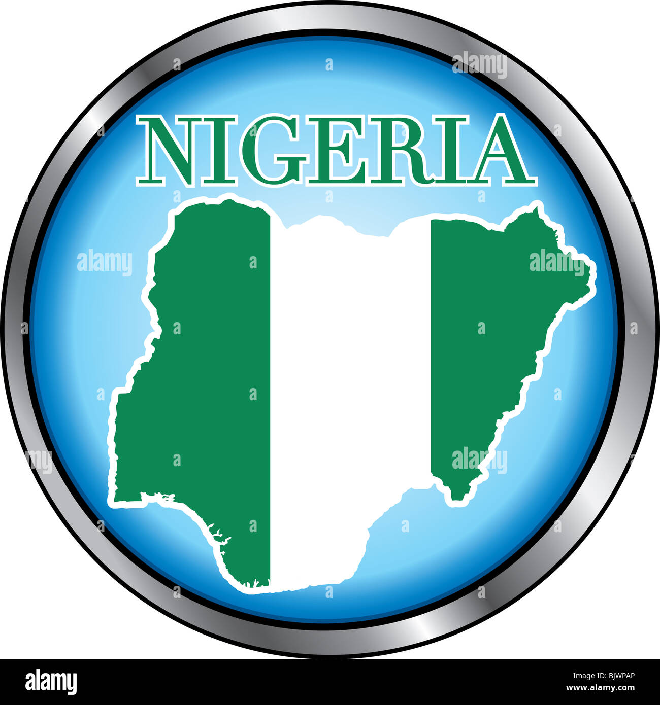 Illustrazione Vettoriale per la Nigeria, tasto rotondo. Usato Didot font. Foto Stock
