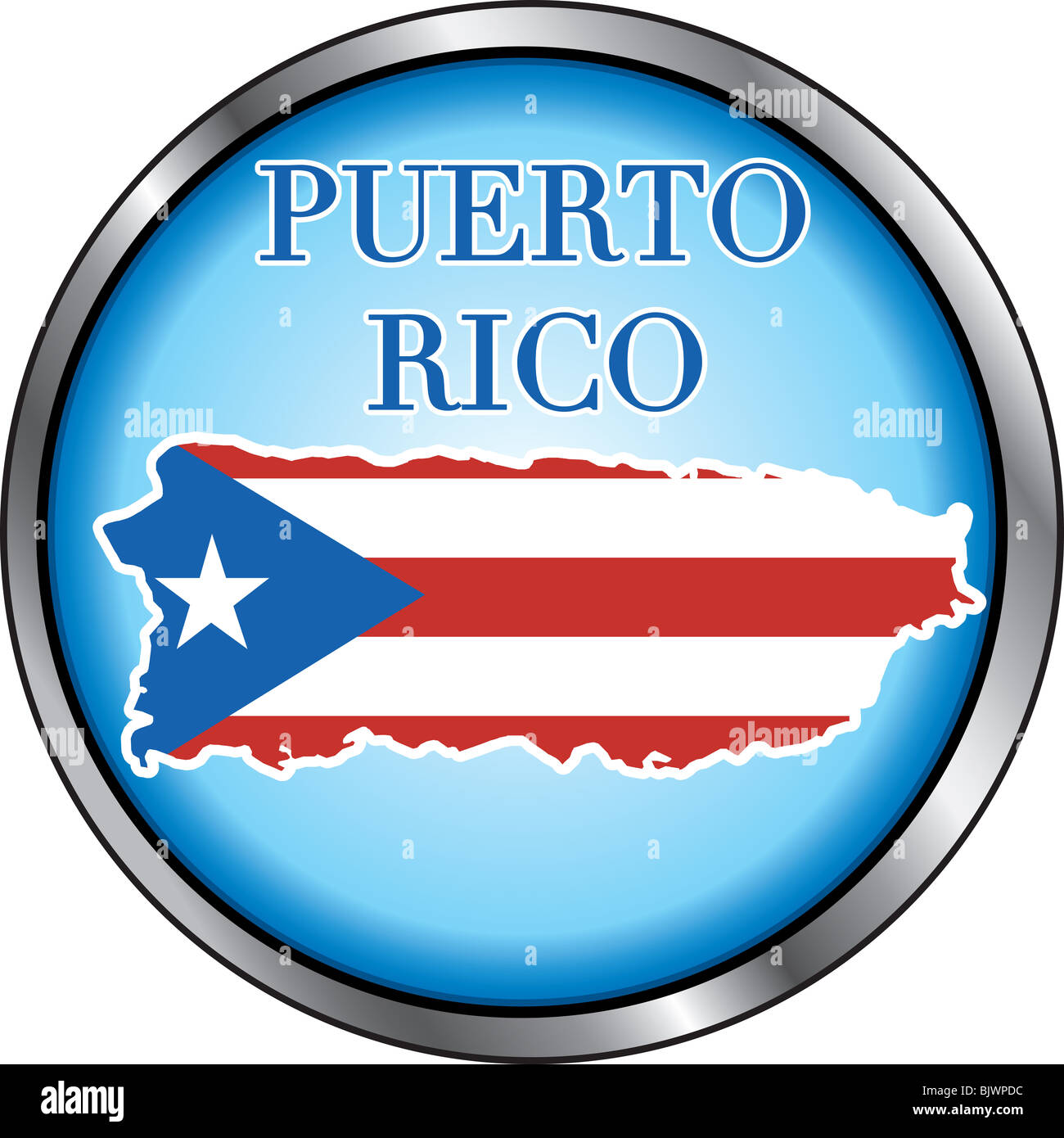 Illustrazione per Puerto Rico, tasto rotondo. Usato Didot font. Foto Stock