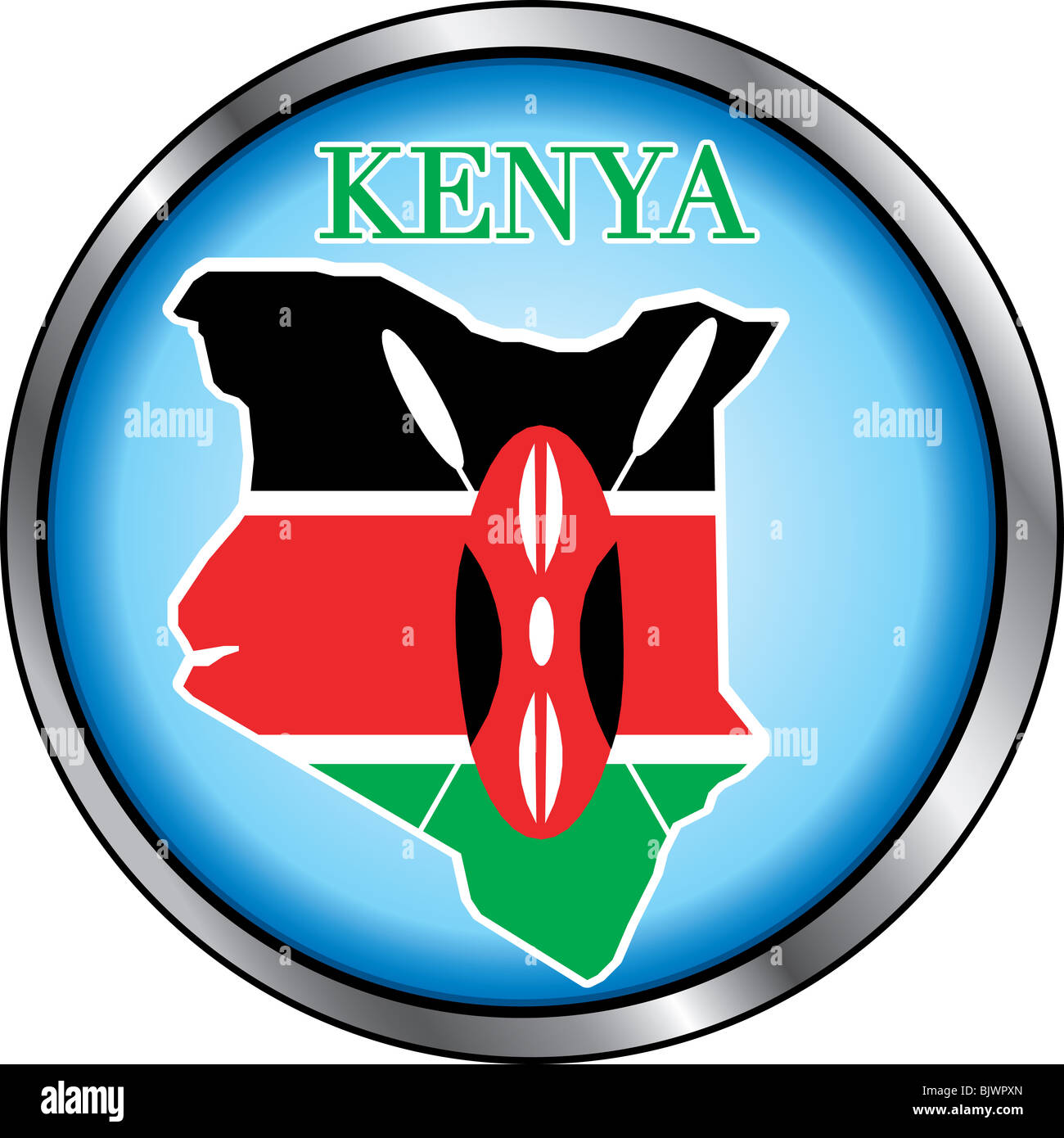 Illustrazione di vettore per il Kenya, tasto rotondo. Usato Didot font. Foto Stock