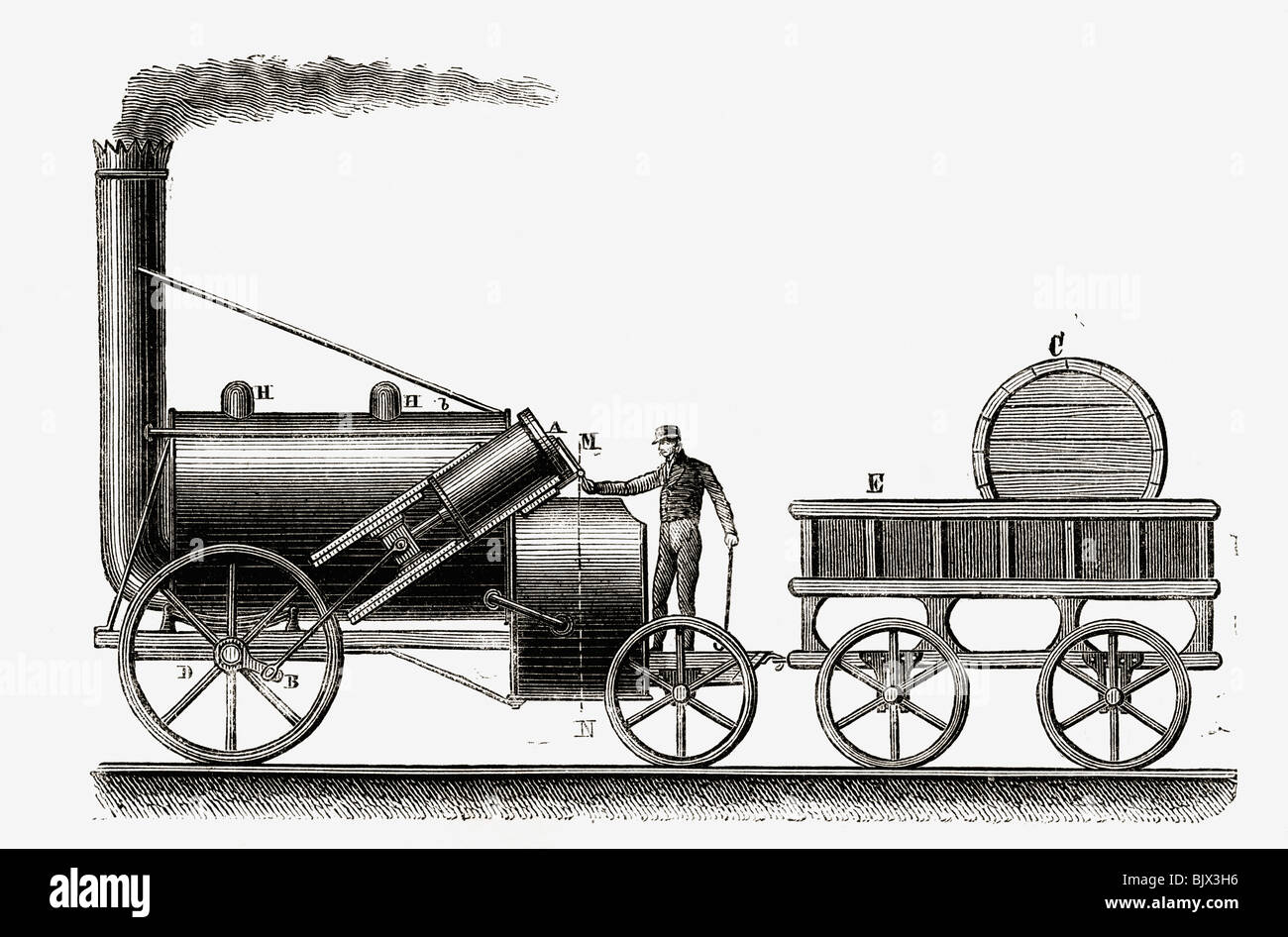 Il razzo. Motore a vapore parzialmente progettato da ingegnere inglese George Stephenson, 1781-1848. Foto Stock