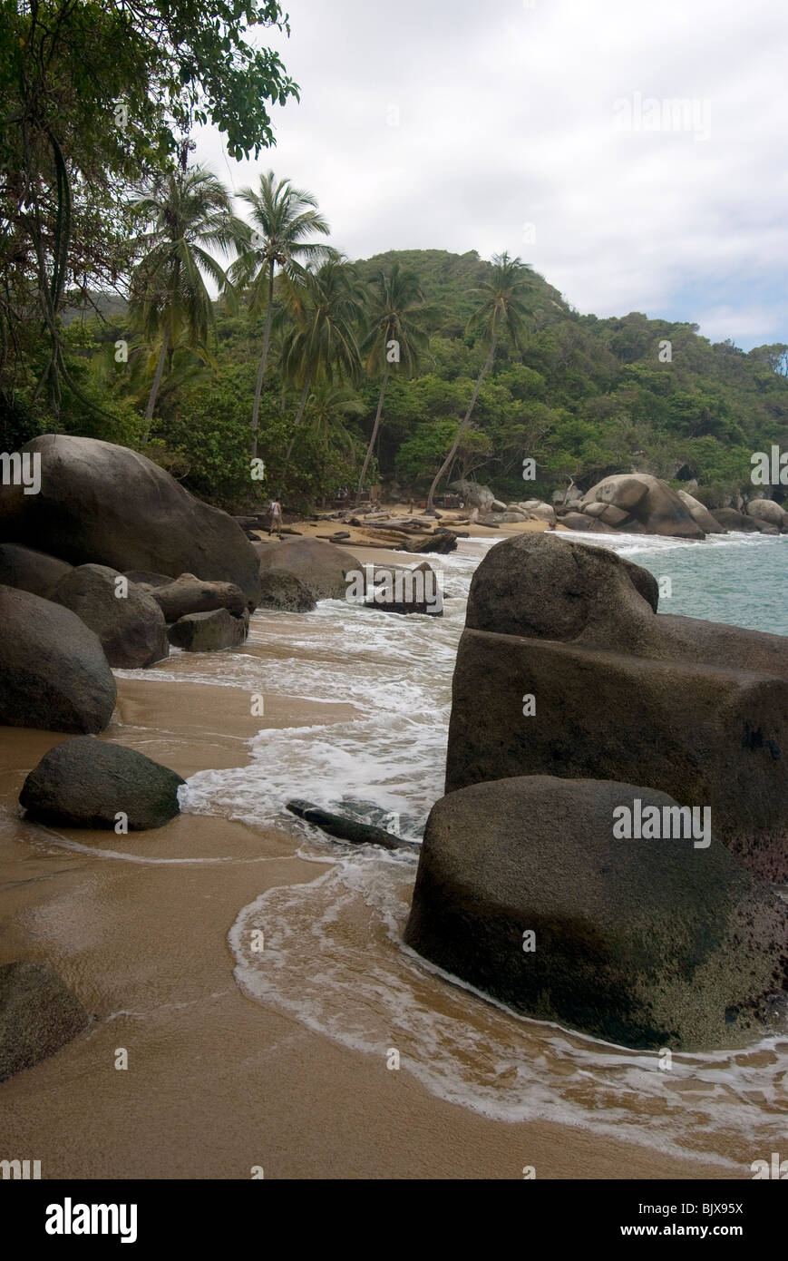 Arenilla Beach, il Parco Nazionale Tayrona, nei pressi di Santa Marta, Colombia. Foto Stock