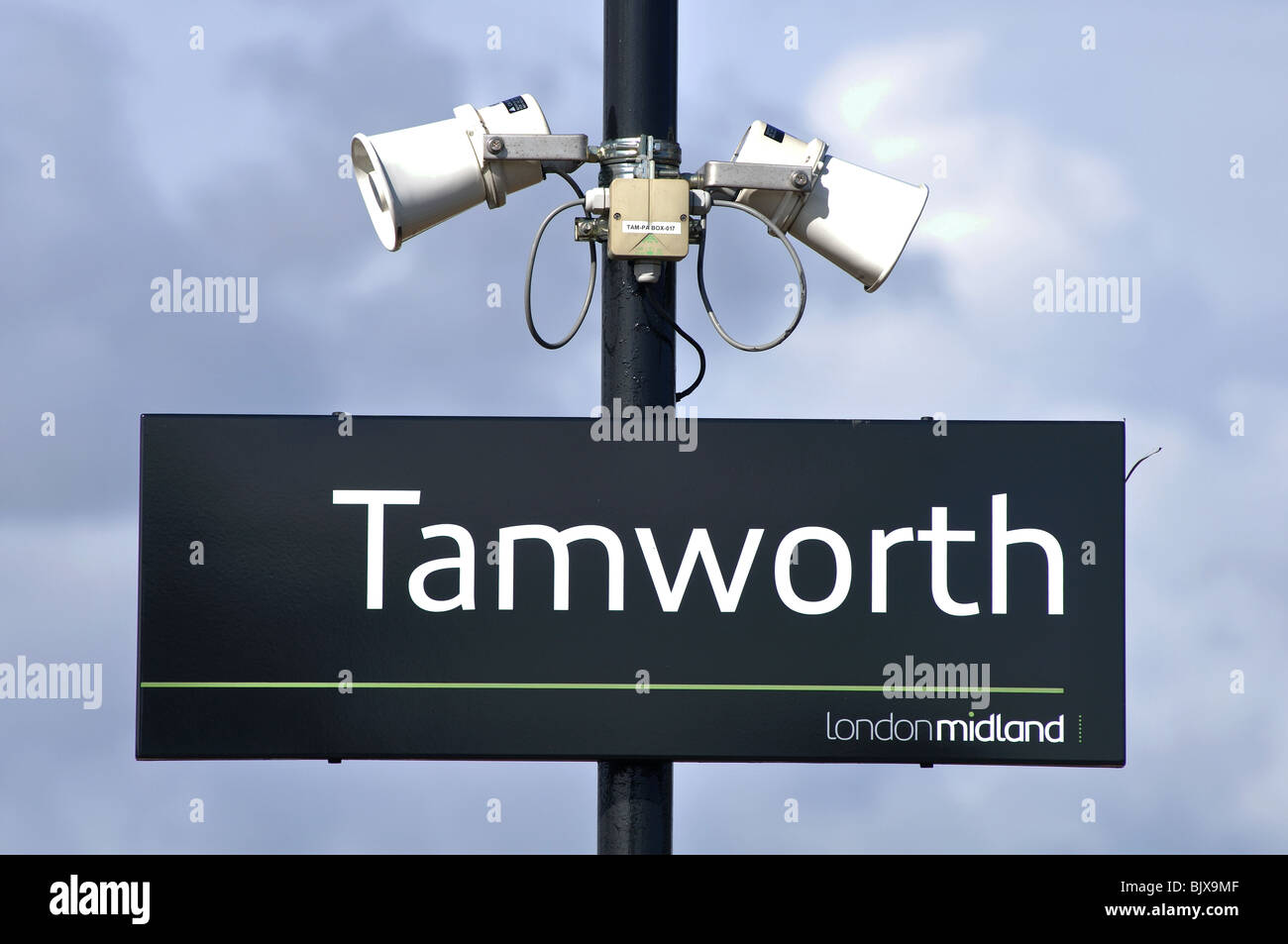 Tamworth stazione ferroviaria segno, Staffordshire, England, Regno Unito Foto Stock
