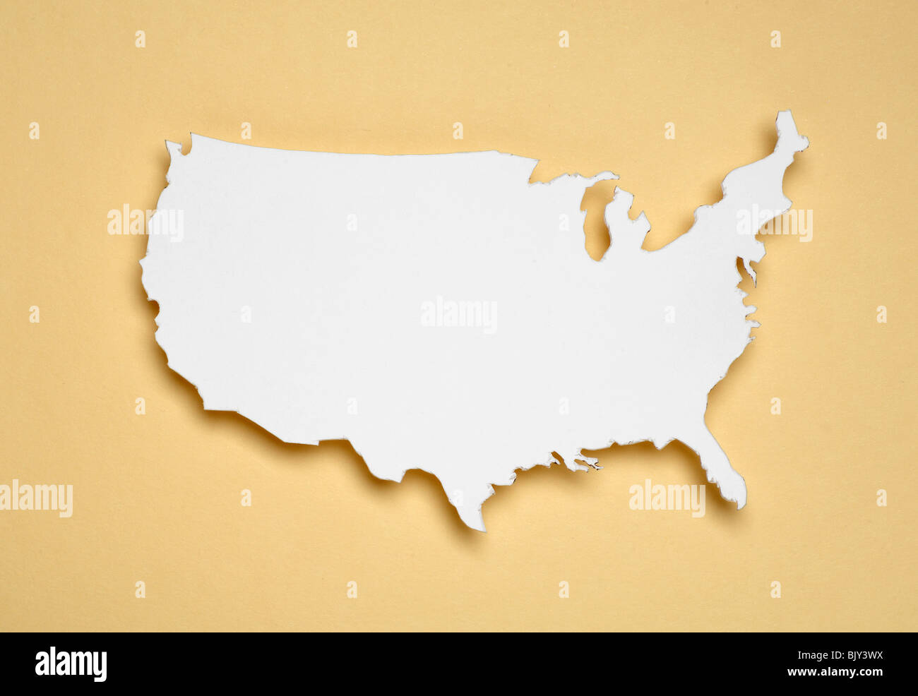 Un taglio fuori libro bianco contorno di gli Stati Uniti di America Foto Stock