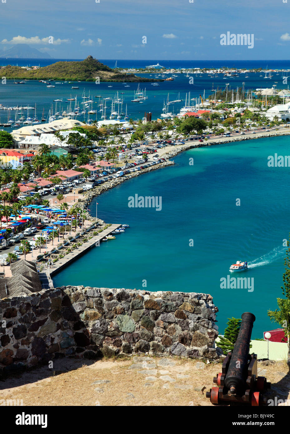 Marigot Bay a San Martin , da Fort St.Louis, francese dei Caraibi Foto Stock