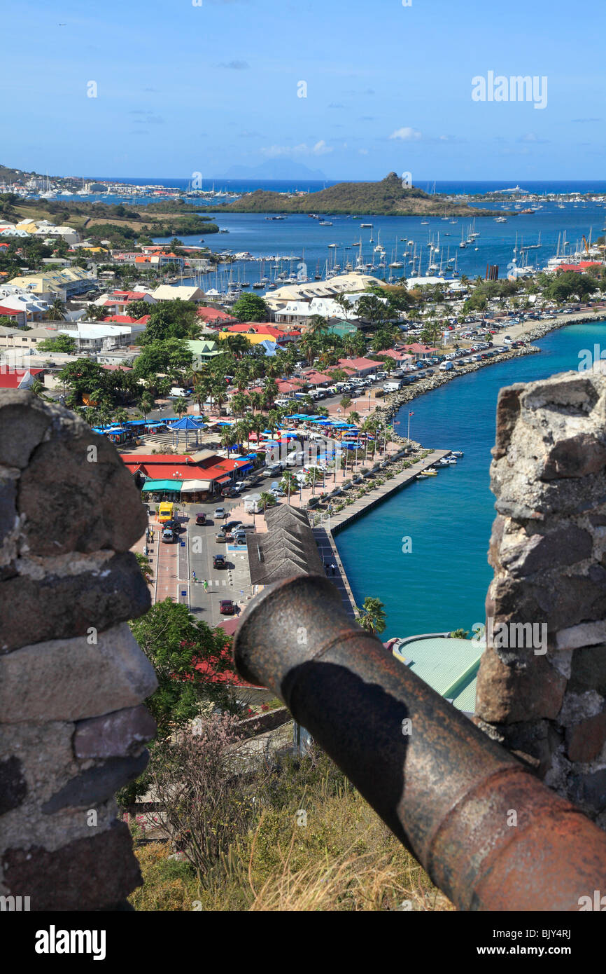 Marigot Bay a San Martin , da Fort St.Louis, francese dei Caraibi Foto Stock