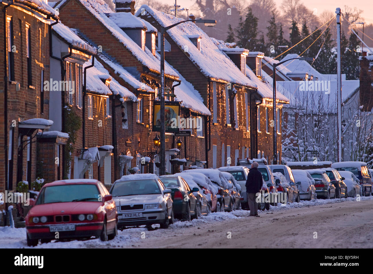 Whielden Street snow Amersham Buckinghamshire Chilterns Foto Stock