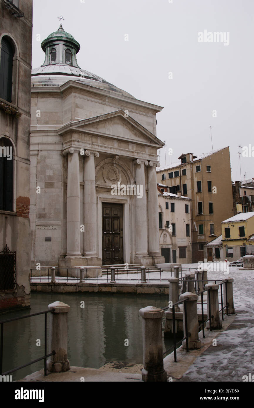 Venezia nella neve - Chiesa di Santa Maria Maddalena Maddalena, chiesa di Sant Maria di Magdala, Cannaregio Foto Stock