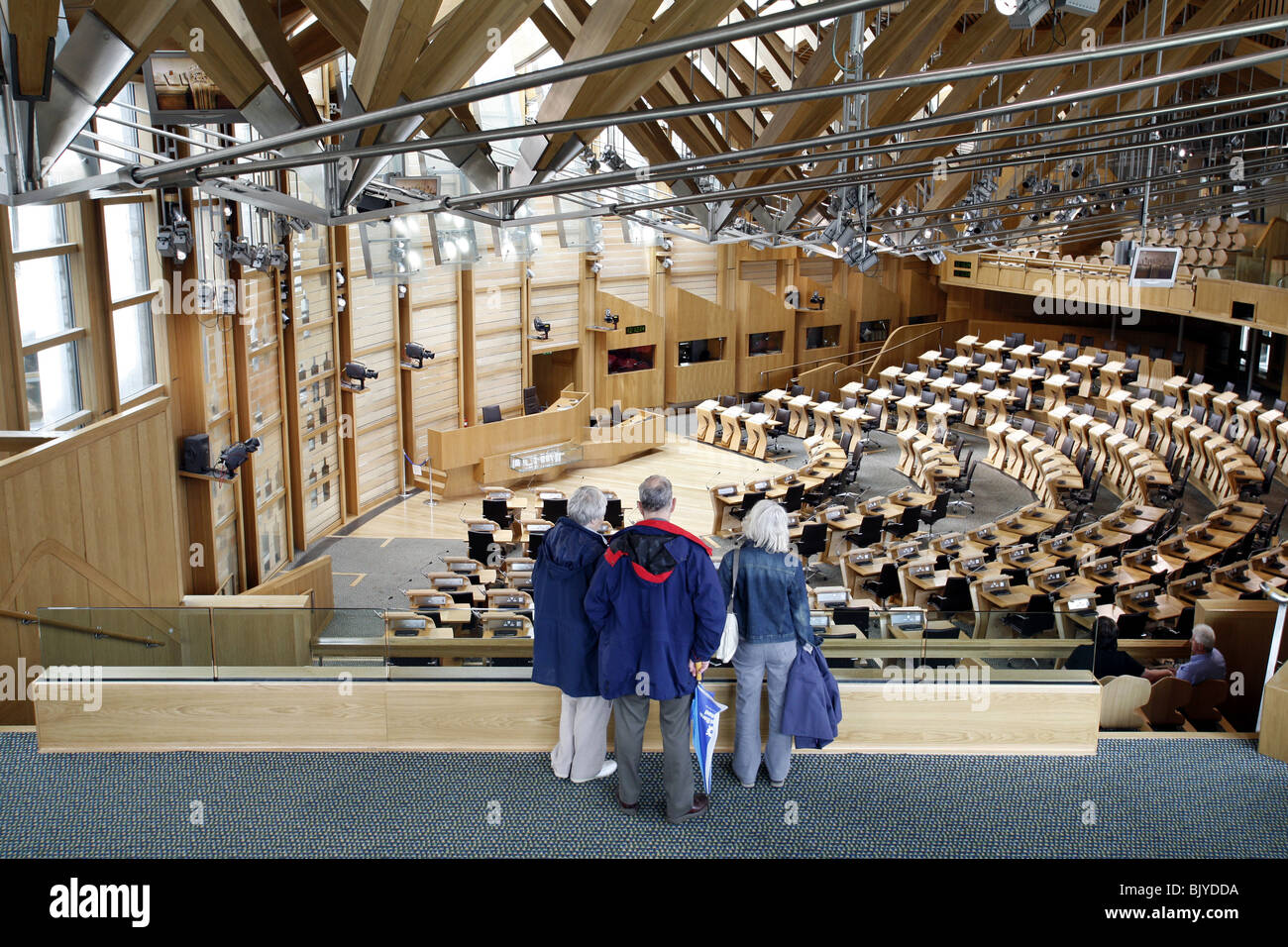 L'edificio del parlamento scozzese, Aula di discussione, Holyrood, Edimburgo, Scozia Foto Stock