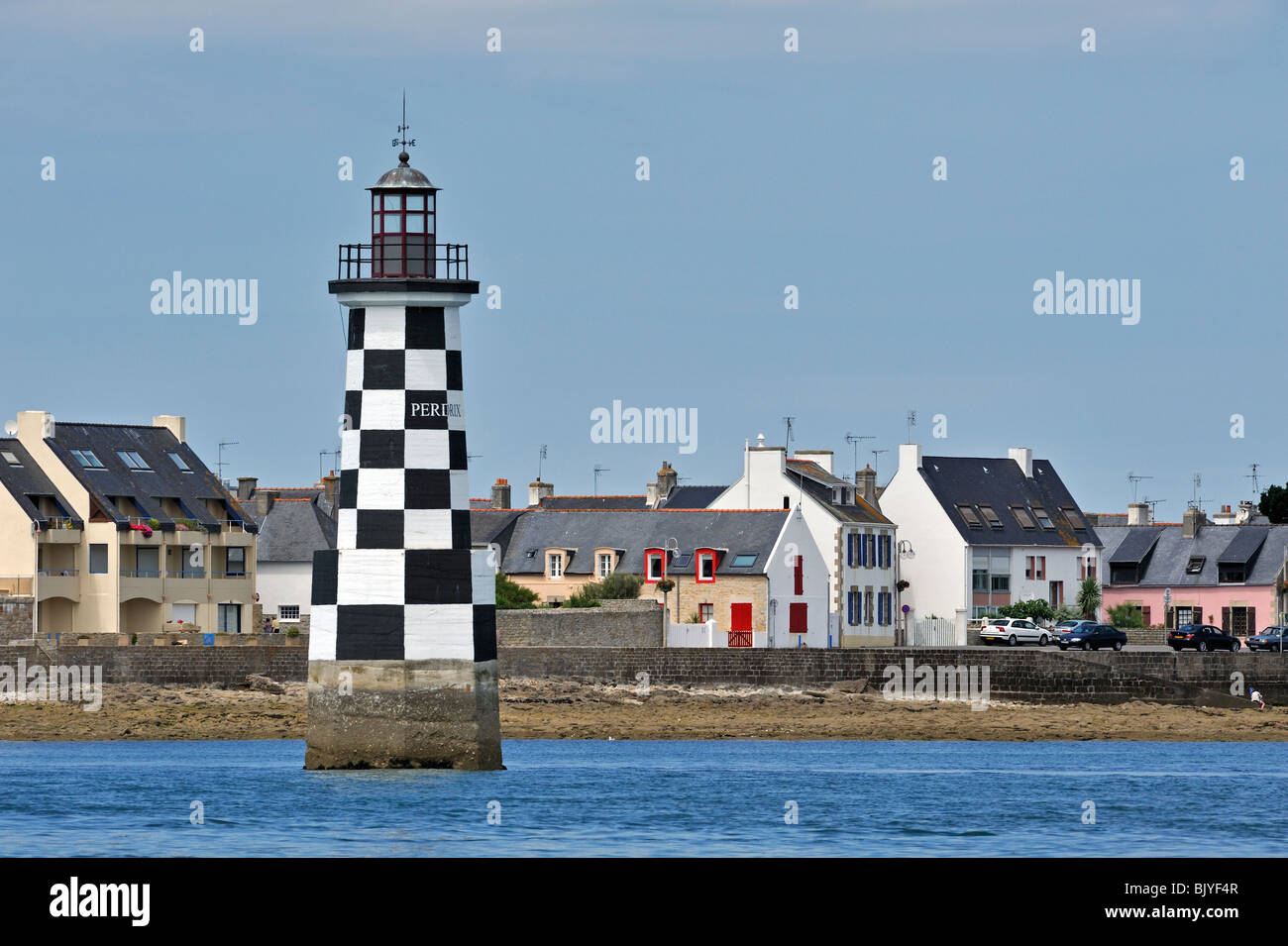 Il Lighthouse Perdrix a Loctudy, Finistère Bretagna, Francia Foto Stock