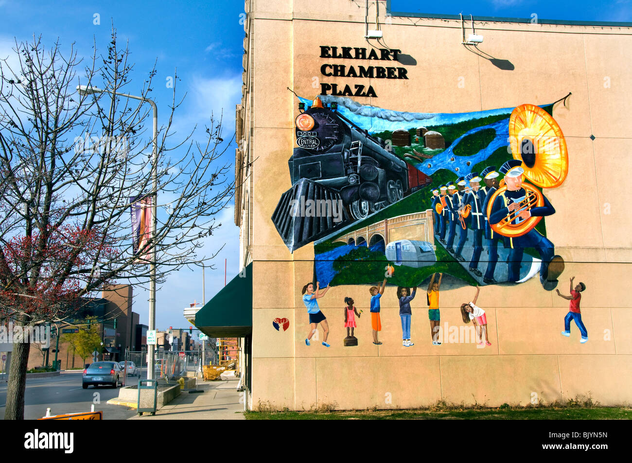 Murale nel centro cittadino di Elkhart Indiana Foto Stock