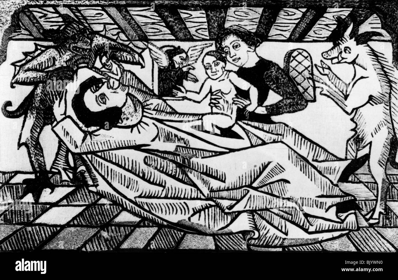 Medicina, nascita, Cesareo su persona morta, legno tagliato, 15th secolo, storico, storico, Cesareo, Cesareo, sezione C, essere nato da Cesareo, taglio, parto addominale, gravidanza, persone, Foto Stock