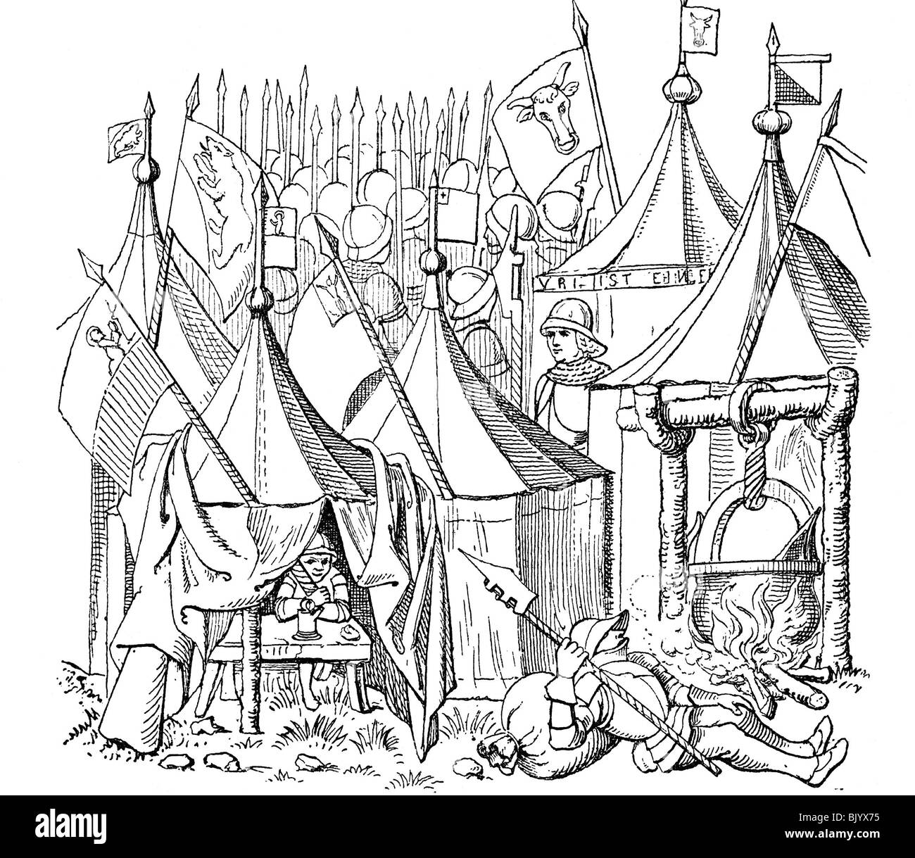 Militare, Svizzera, campo e guardia di colore, disegno, 19th secolo, dopo la Cronaca di Lucerna di Diebold Schilling, Lucerna, 1513, Foto Stock