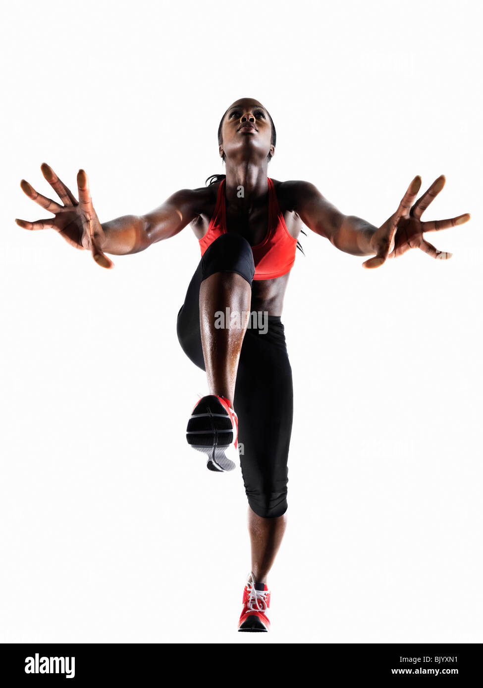 Atleta femminile preparazione da eseguire Foto Stock