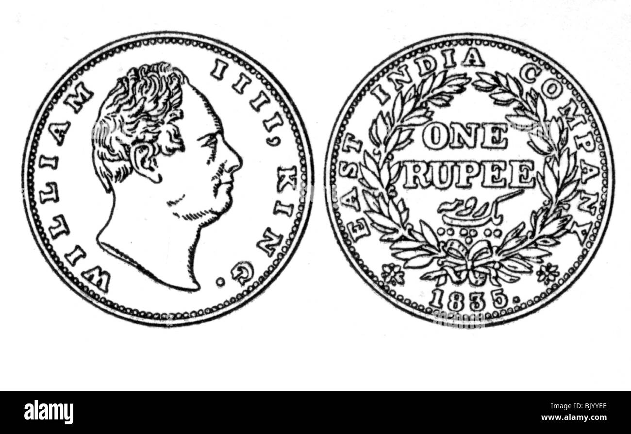 Denaro / finanza, monete, India, una moneta rupia della British East Indian Company, 1835, Foto Stock
