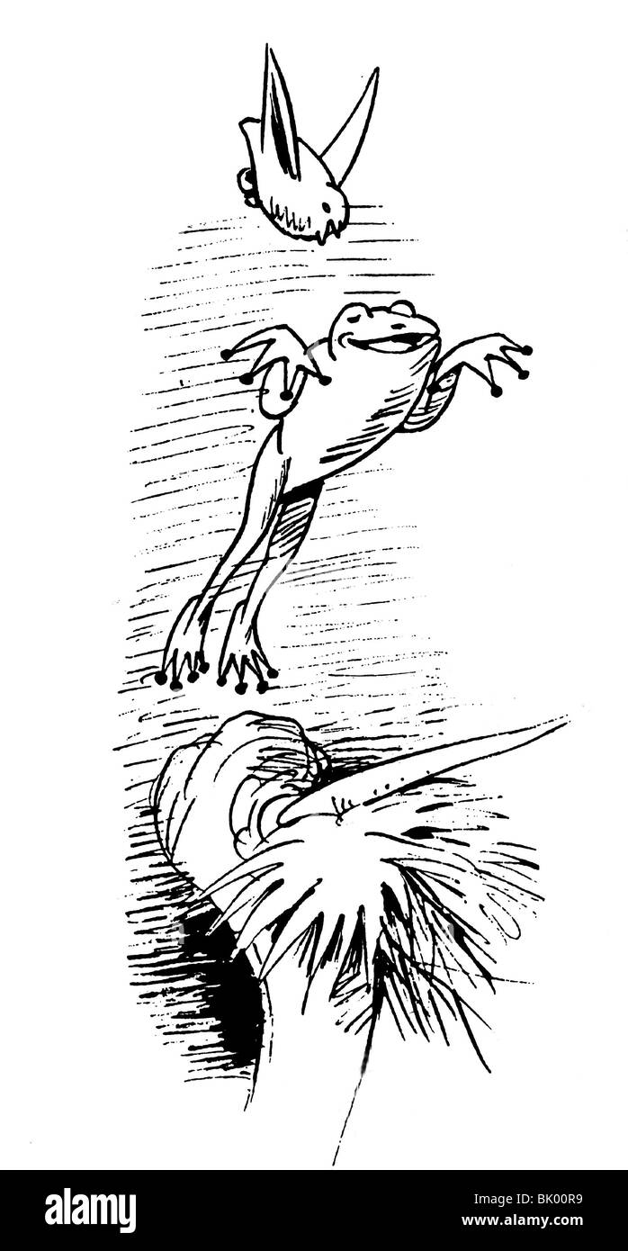 Letteratura, Wilhelm Busch 1832 - 1908, 'Flying Frog III", l'artista del diritto d'autore non deve essere cancellata Foto Stock