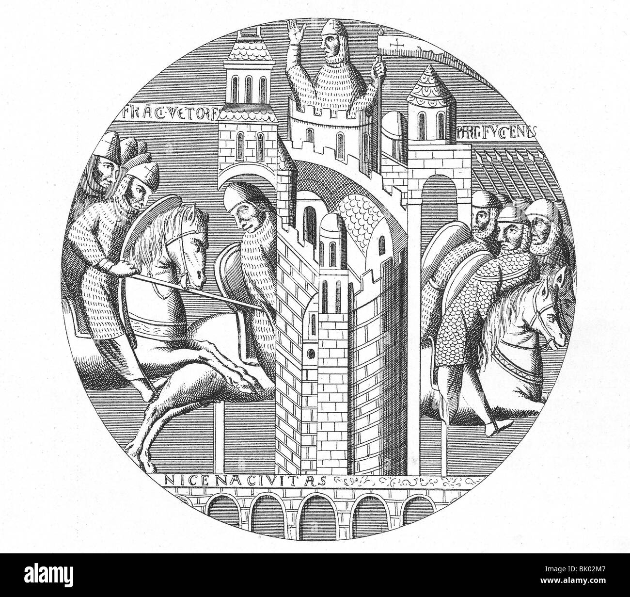 Medioevo, crociate, 1st crociata 1059 - 1099, conquista di Nicea, giugno 1097, dopo la vetrata dell'Abbazia di St. Denis, incisione in legno, 19th secolo, storico, storico, cavalieri, crociato, crociati, Palestina, Terra Santa, Turk, Turco, Seljuqs, Impero Romano d'Oriente, Impero Bizantino, Turchia, Anatolia, medievale, popolo, Foto Stock