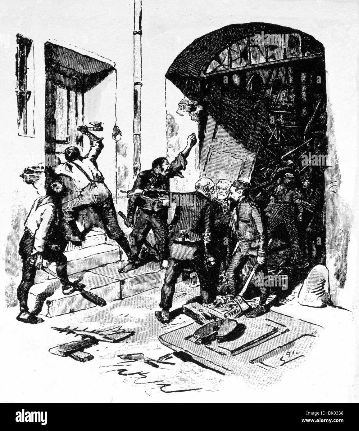 Tessitori silesiani insaziano insurrezione 1844, attacchi tessitori fabbrica costruzione e piatto di un uomo d'affari, incisione del legno, Lipsia, 1844, 1840s, 19th secolo, storico, storico, raccolta privata, rivoluzione, rivolta, insurrezione, rivolte, ribellione, protesta, sollevazione nazionale, rivolte nazionali, rivolta, rivolta, rivolta, rivolta, repressione sociale, repressioni, sfruttamento, avversità, povertà, rabbia, rabbia, tessitura mulino, mulini, tessitura, tessitura, Filatoio, filatoi, produzione, politica, Prussia, demolizioni, demolizioni, break open, breaking open, broken open, breaks open, broken open , Foto Stock