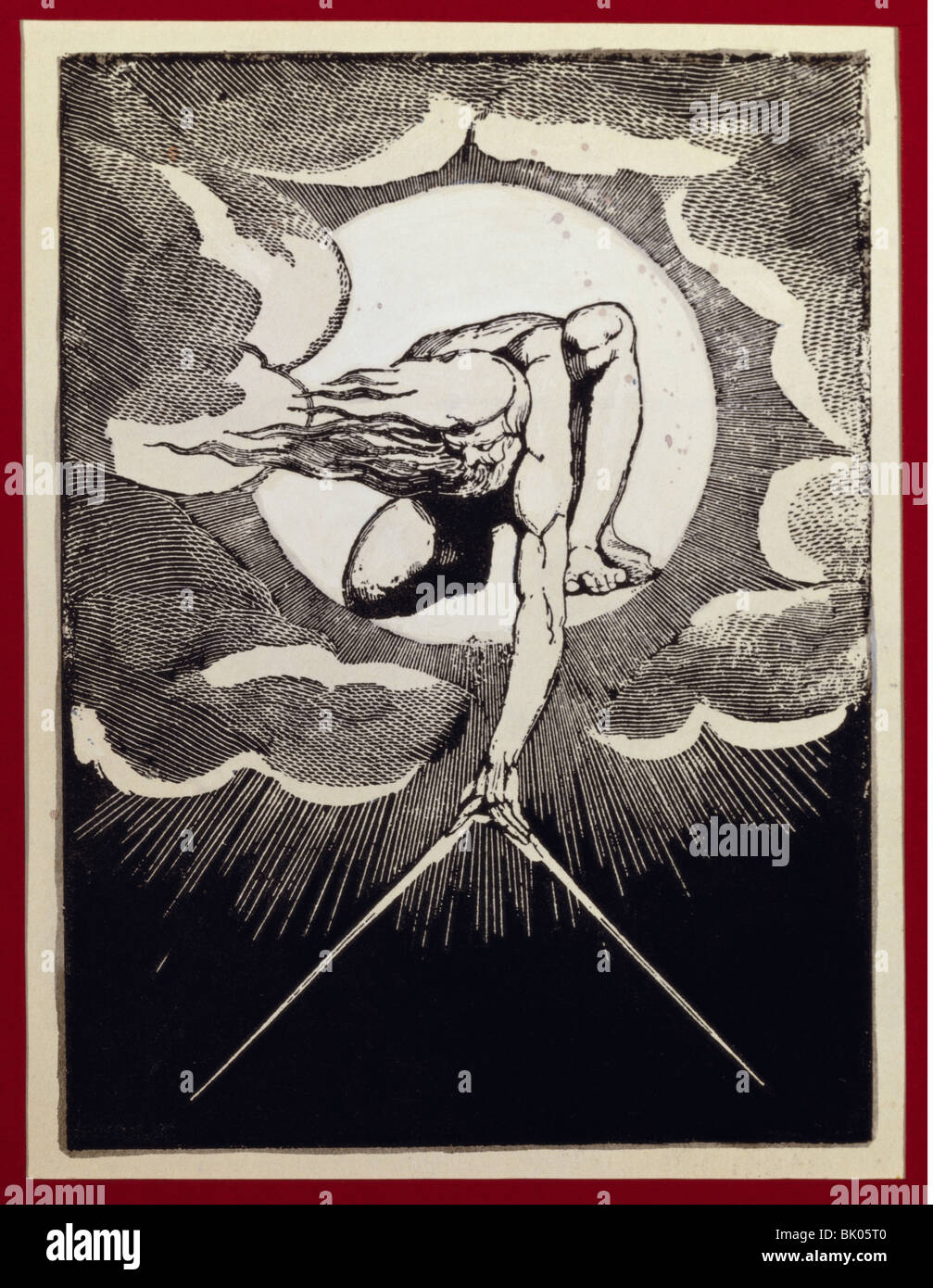 Milton, John, 9.12.1608 - 8.11.1674, autore/scrittore inglese, opere, poema 'Paradise Lost', 1697, 'Ancient of Days', incisione in legno di William Blake, Inghilterra, circa 1790, collezione privata, , Foto Stock