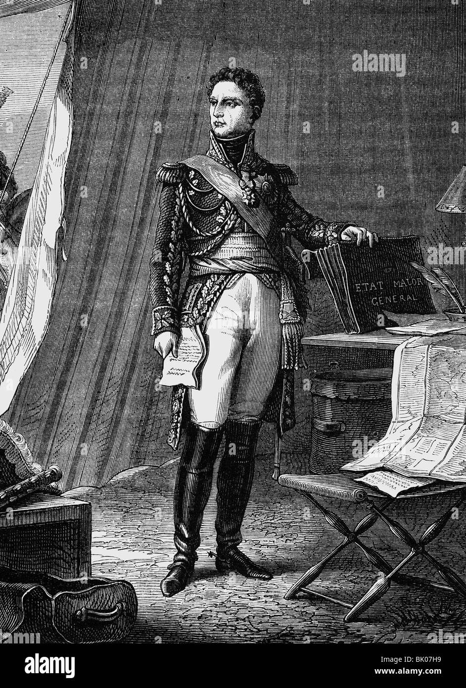 Berthier, Louis Alexandre, 20.11.1753 - 1.6.1815, Francese generale, lunghezza intera, incisione in legno, 19th secolo, , Foto Stock